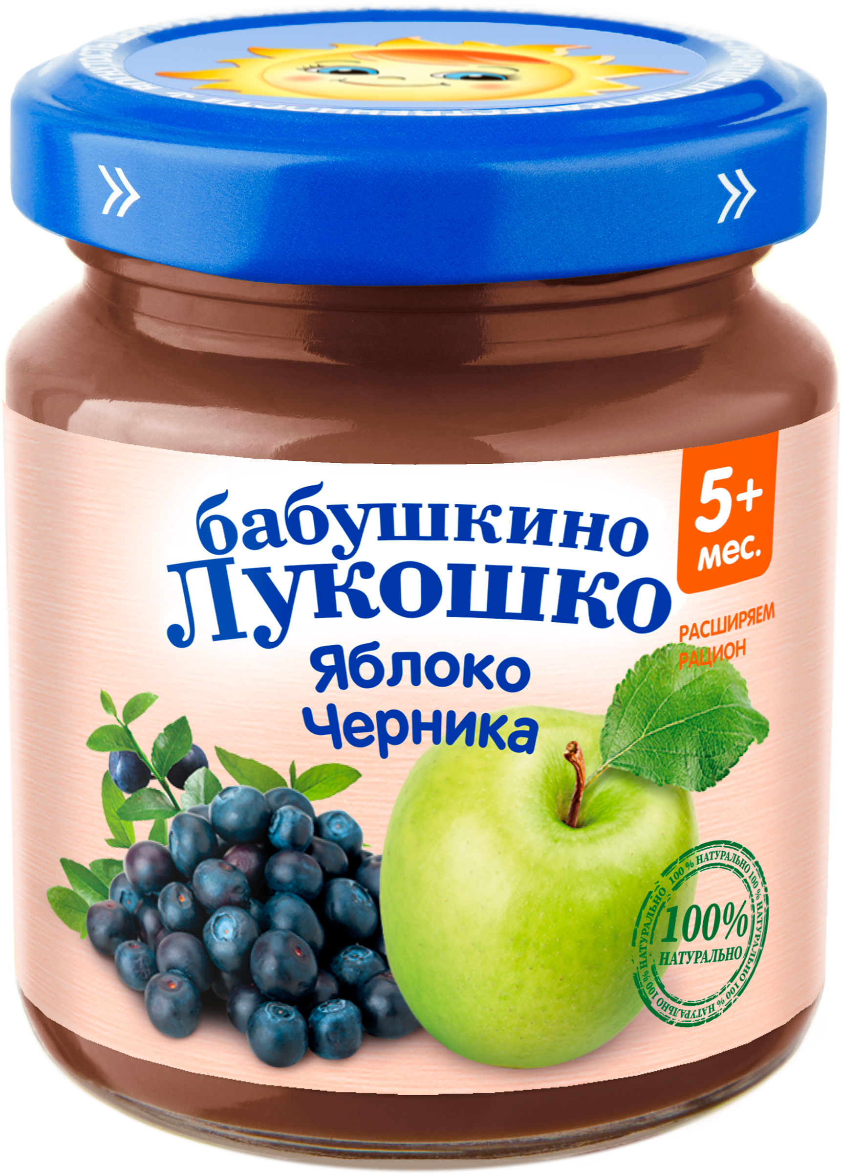 Изображение товара Пюре фруктово-ягодное БАБУШКИНО ЛУКОШКО Яблоко-черника 100г с 5 месяцев