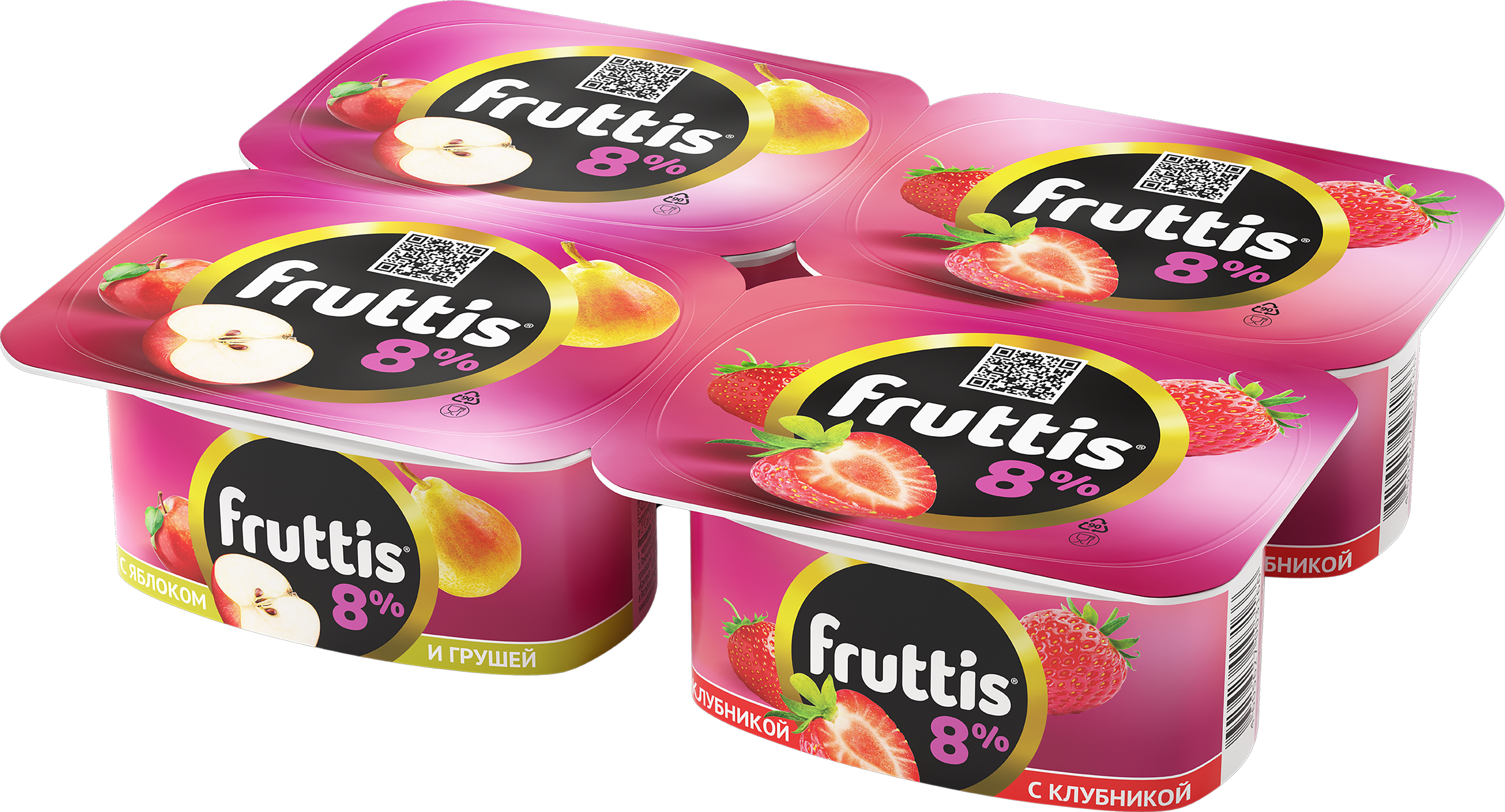 Изображение товара Йогуртный продукт FRUTTIS 8% с клубникой, яблоком и грушей, натуральный десерт