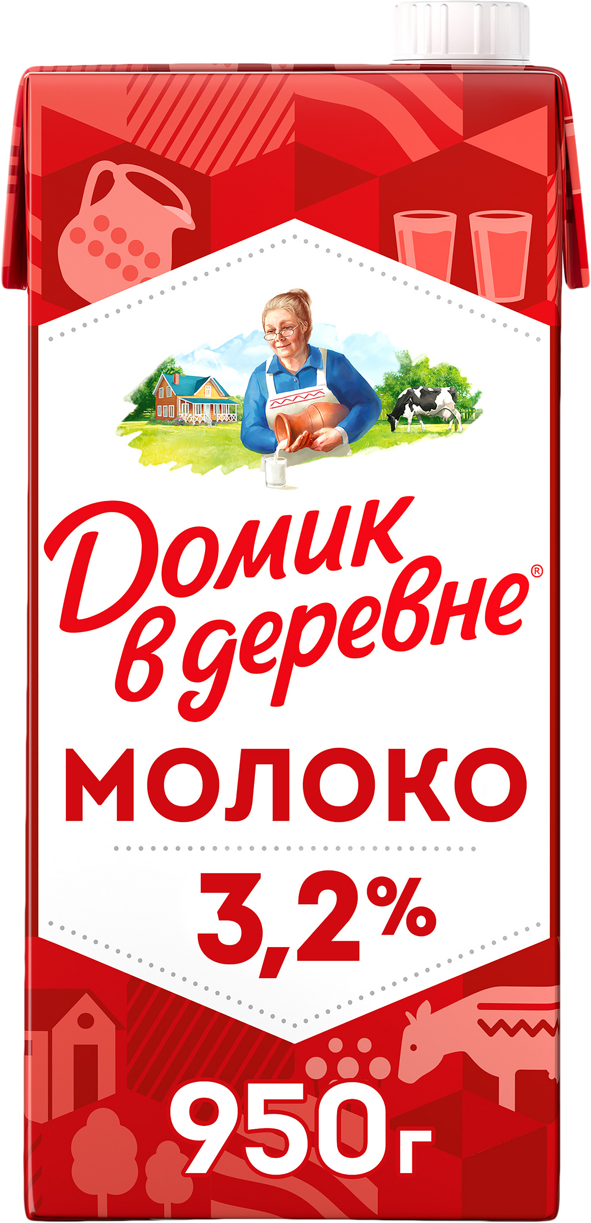 Изображение товара Молоко ультрапастеризованное ДОМИК В ДЕРЕВНЕ 3,2% 950г Натуральное качество
