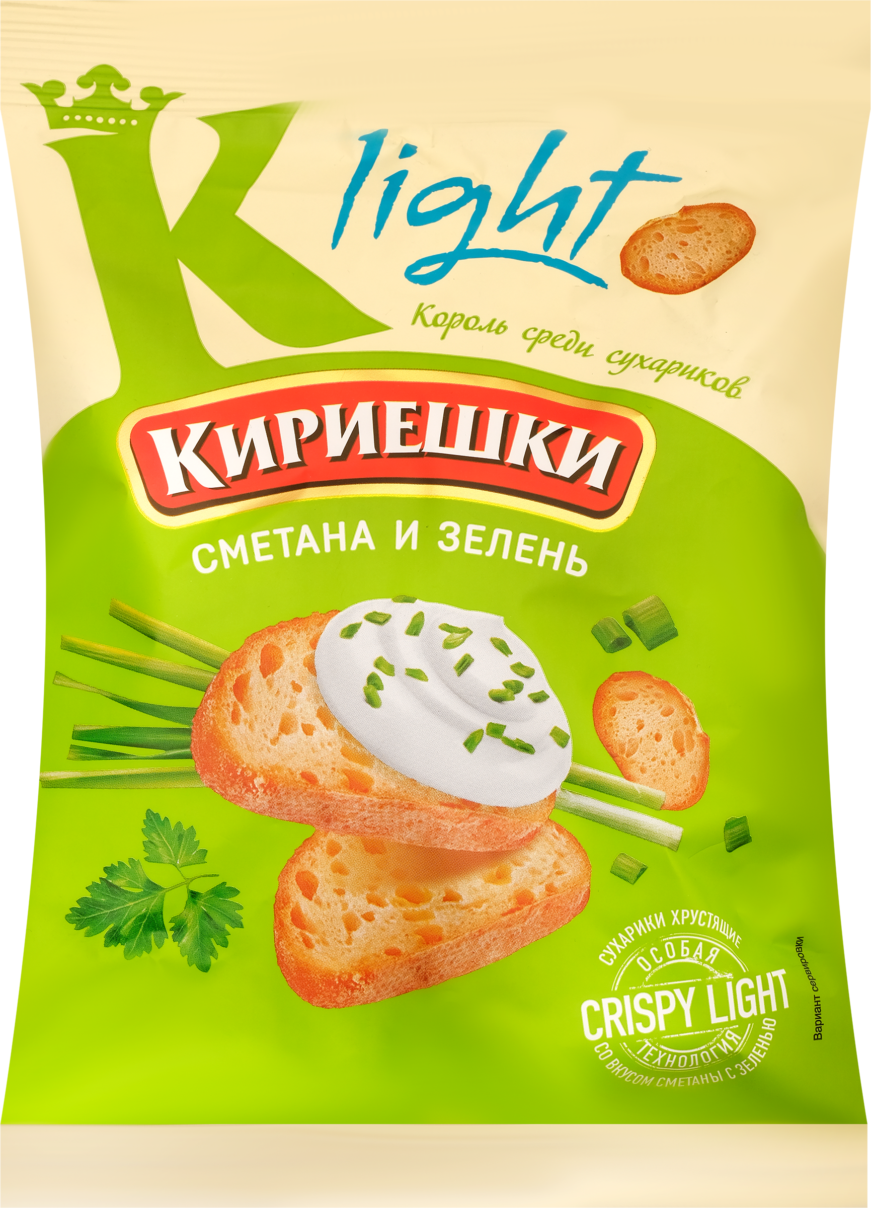 Изображение товара Сухарики КИРИЕШКИ Light Сметана с зеленью, 80 г - вкусный и полезный перекус