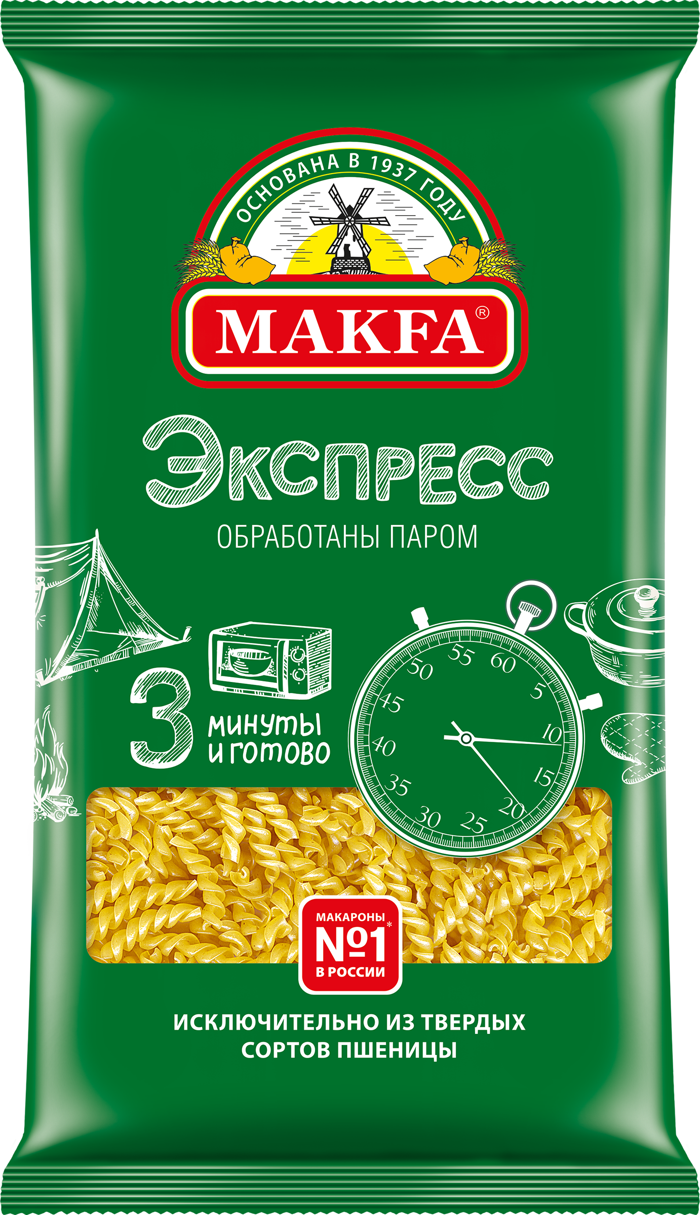 Изображение товара Макароны MAKFA Экспресс Спиральки высший сорт 400г быстроварка Изображение товара Макароны MAKFA Экспресс Спиральки высший сорт 400г быстроварка