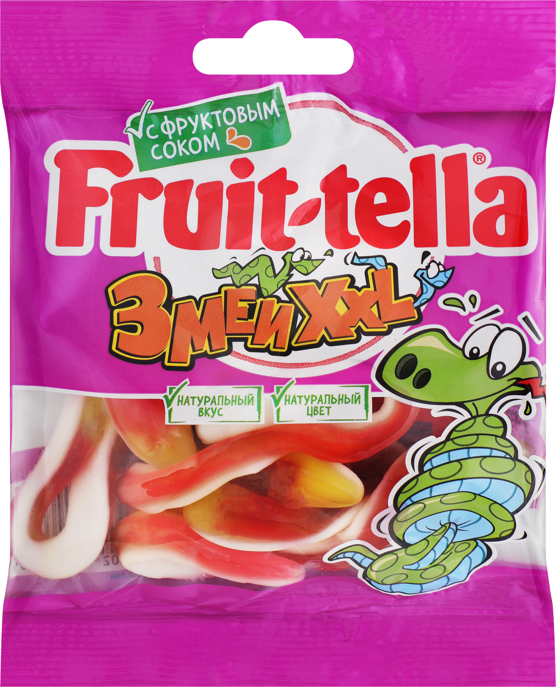 Изображение товара Жевательный мармелад FRUIT-TELLA Змеи XXL, 70г Изображение товара Жевательный мармелад FRUIT-TELLA Змеи XXL, 70г