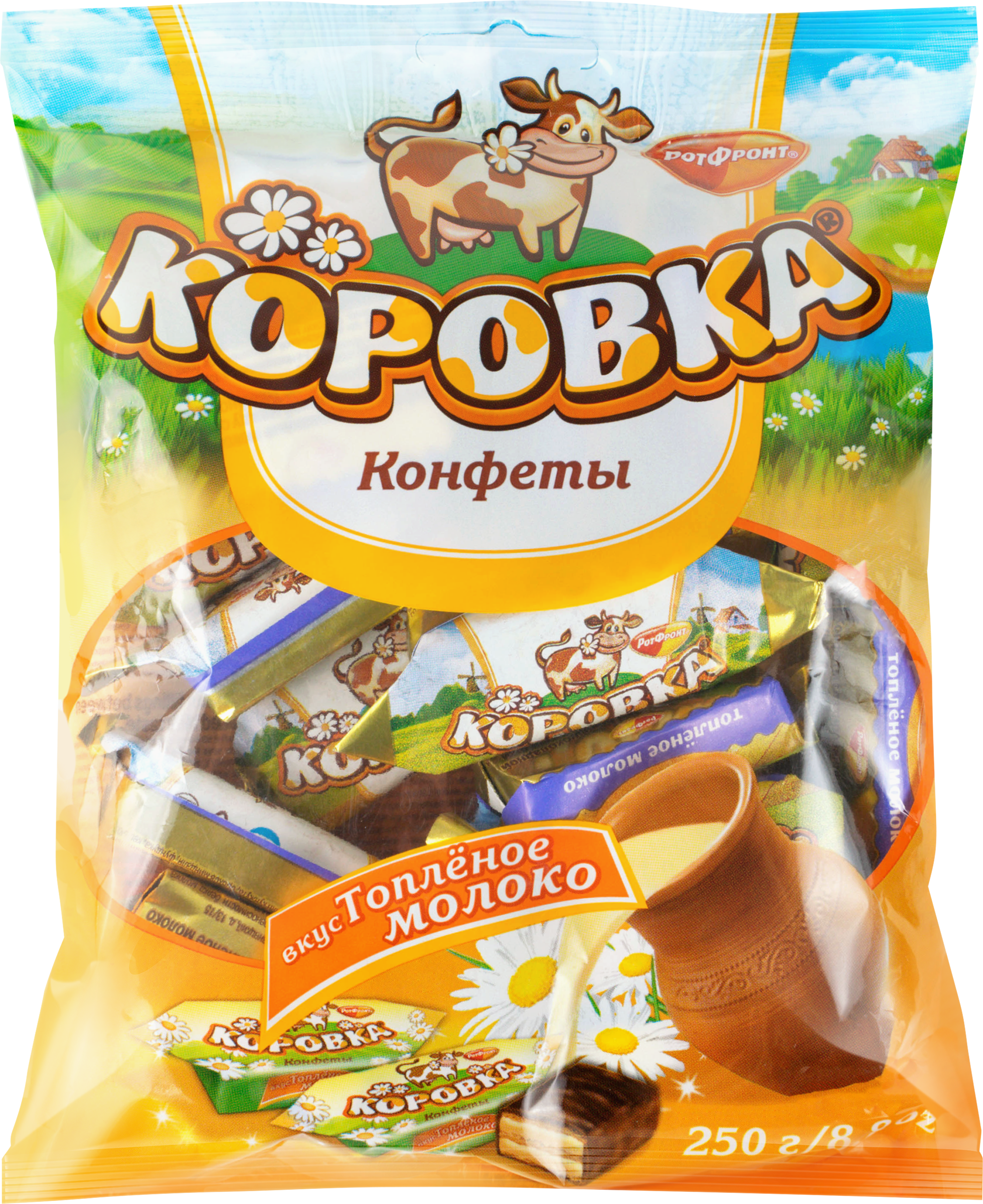 Изображение товара Конфеты РОТ ФРОНТ Коровка топленое молоко 250г Вафли в шоколаде