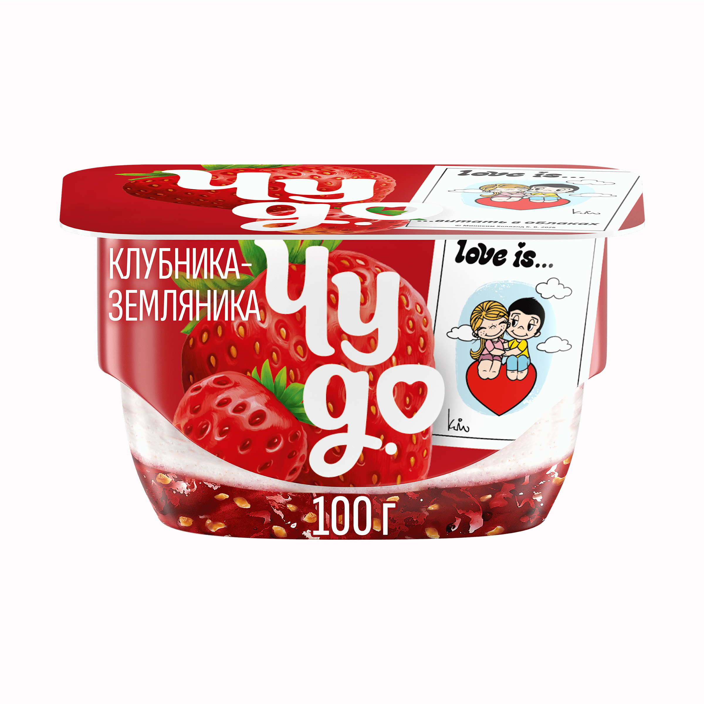 Изображение товара Творожный десерт ЧУДО Клубника-земляника 4% взбитый двухслойный 100г