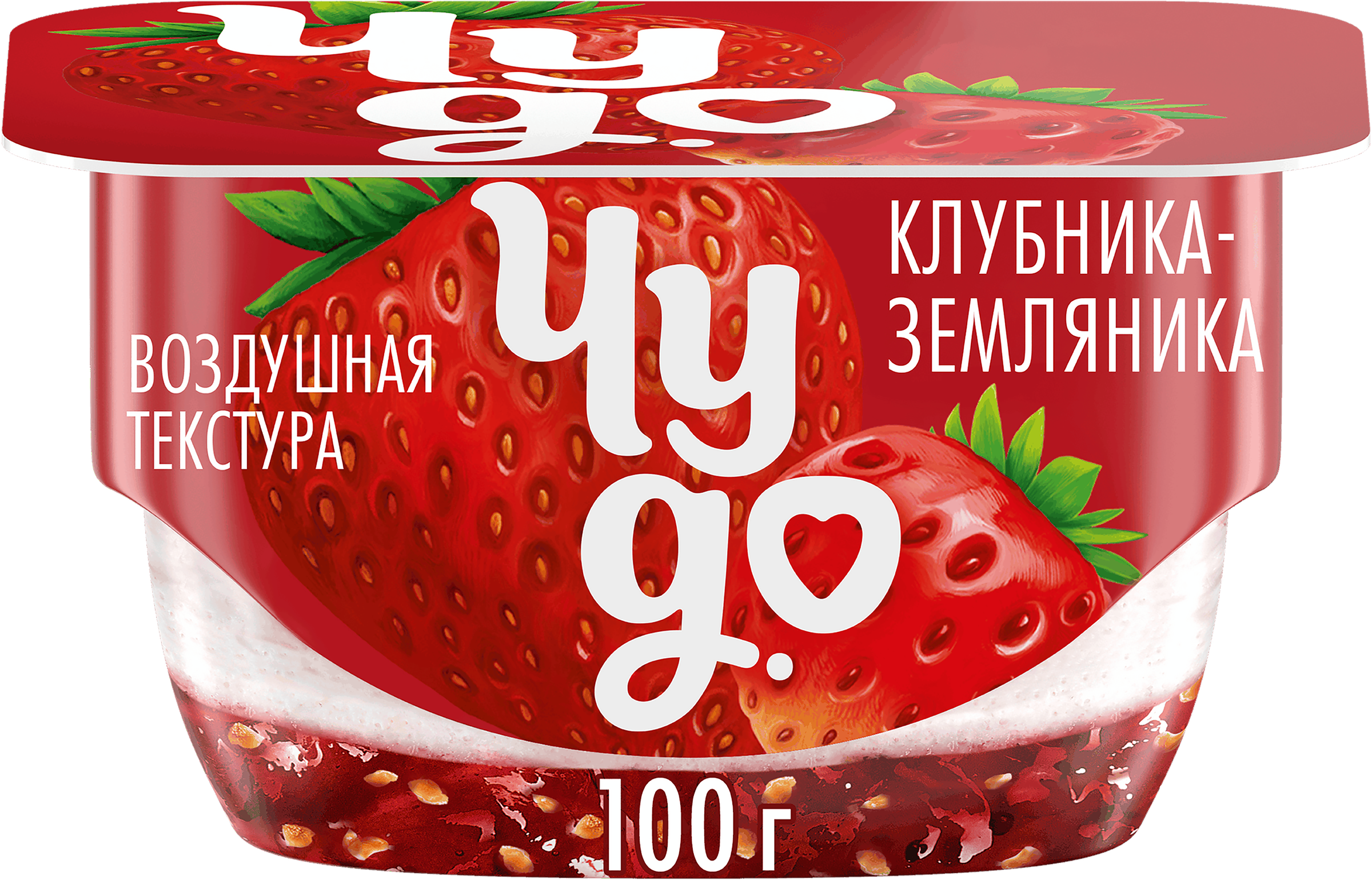 Изображение товара Творожный десерт ЧУДО Клубника-земляника 4% взбитый двухслойный 100г