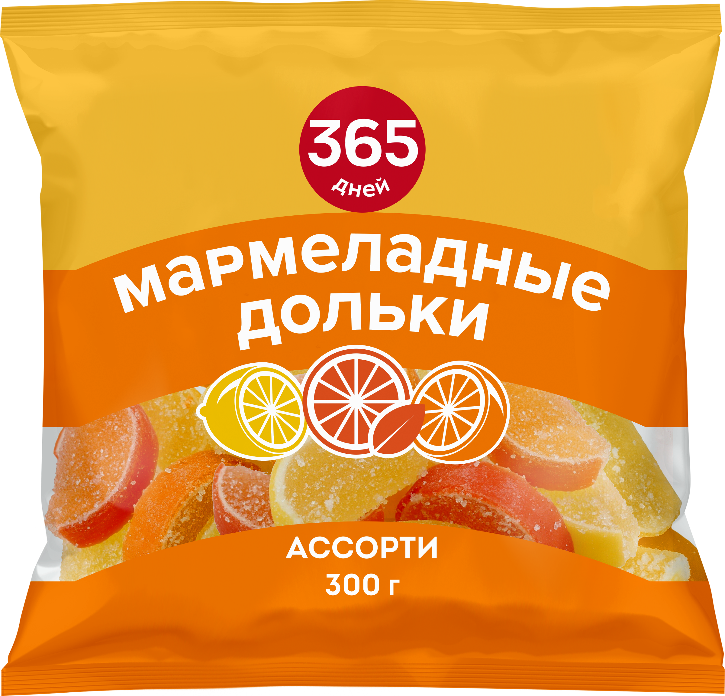 Изображение товара Мармеладные дольки 365 ДНЕЙ Ассорти цитрусовый в виде долек 300г