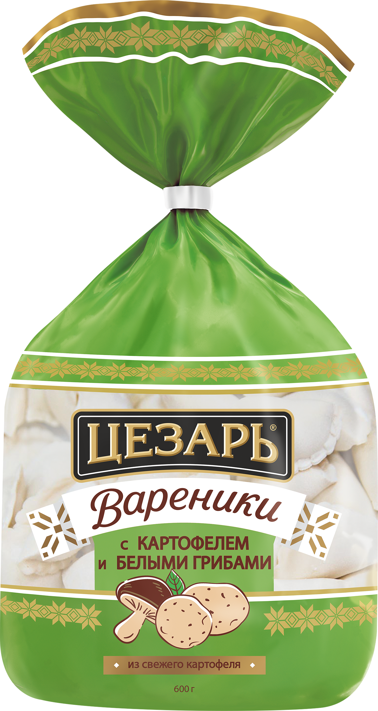 Изображение товара Вареники ЦЕЗАРЬ с картофелем и белыми грибами 600г замороженные, быстрый рецепт Изображение товара Вареники ЦЕЗАРЬ с картофелем и белыми грибами 600г замороженные, быстрый рецепт