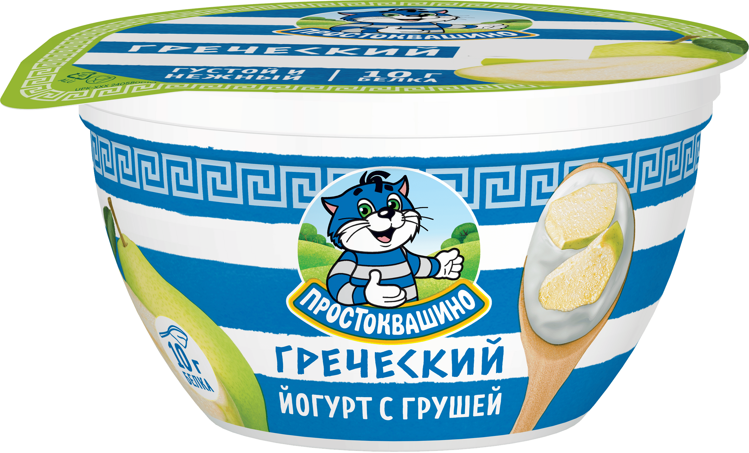 Изображение товара Йогурт ПРОСТОКВАШИНО Греческий с грушей, густой 1,8%, без змж, 130г
