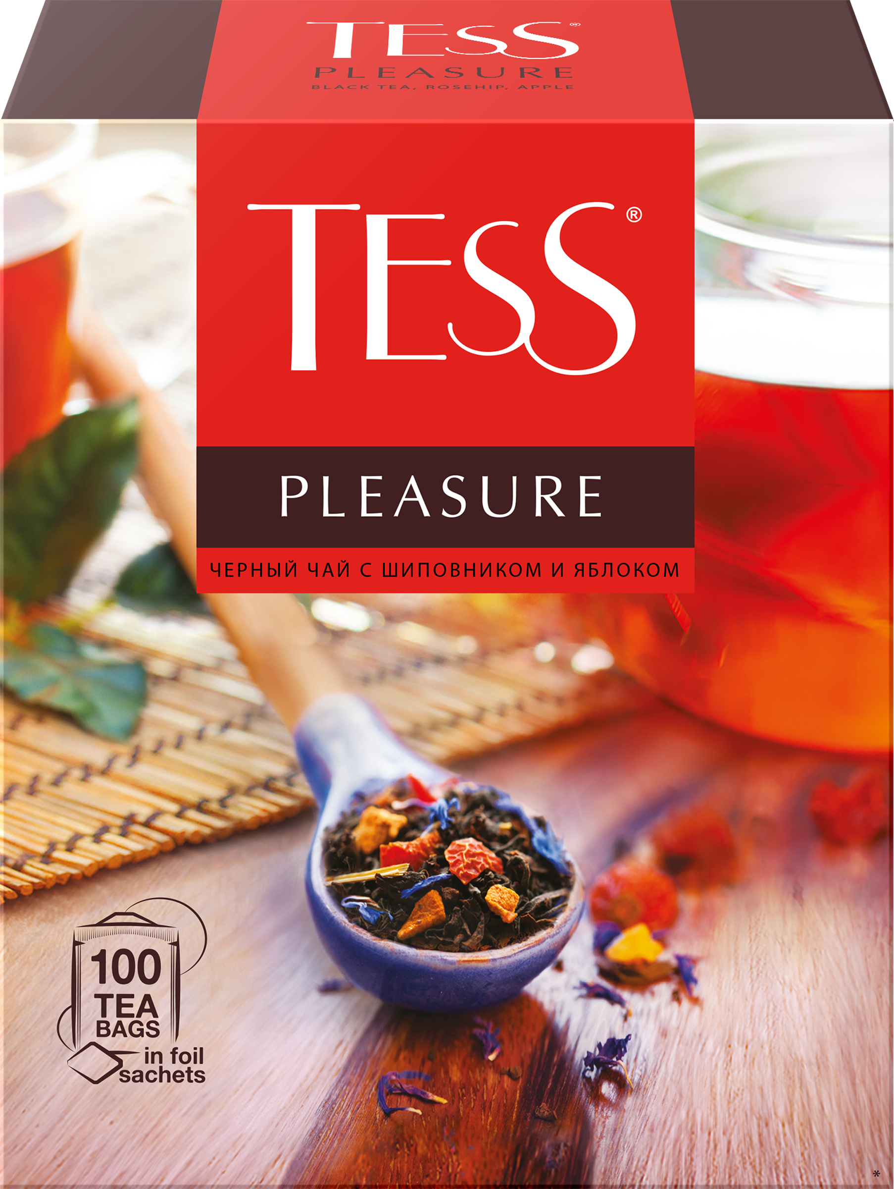 Изображение товара Чай черный TESS Pleasure с добавками 100 пакетов, аромат с тропическими фруктами