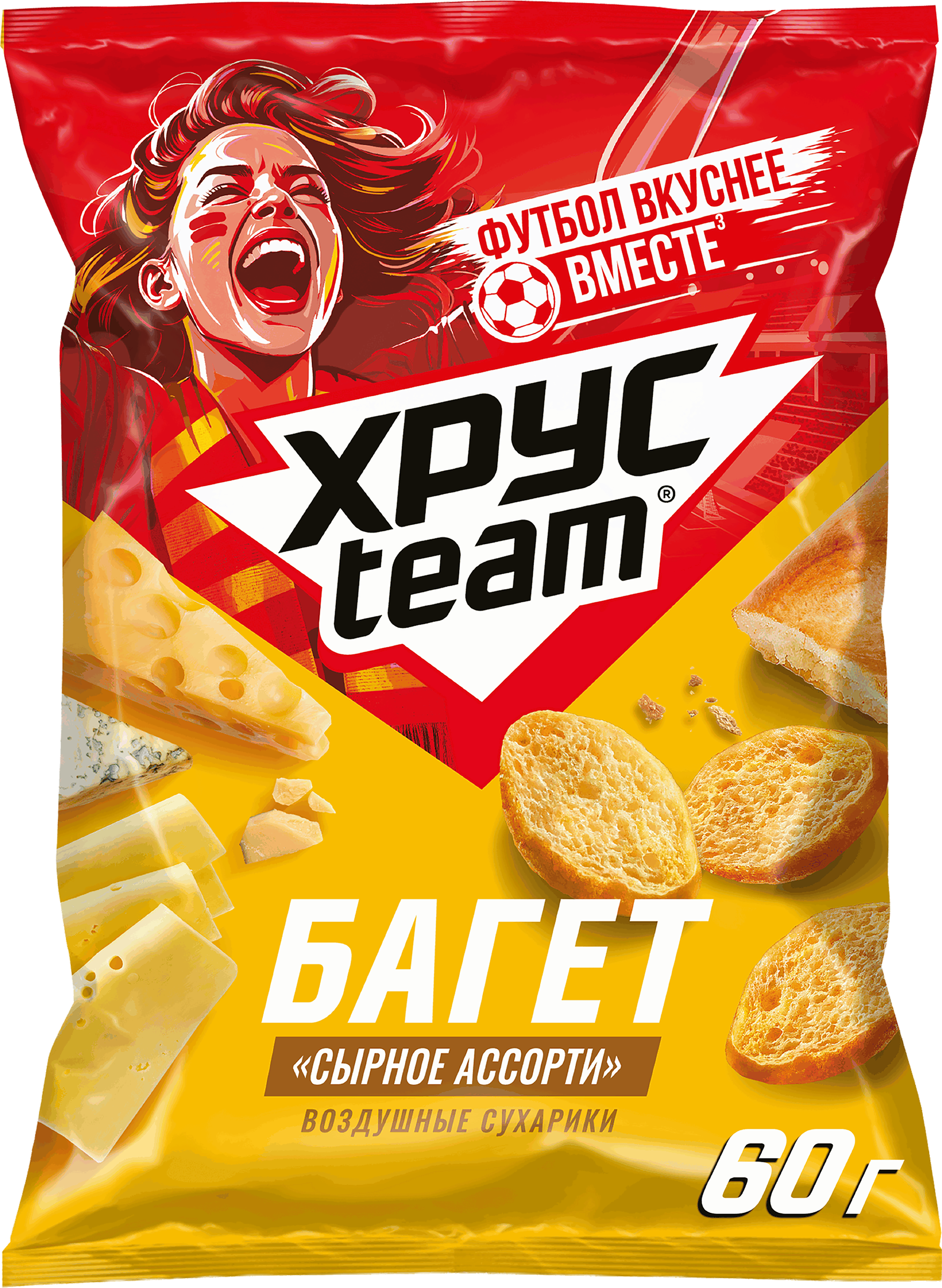 Изображение товара Сухарики сырные ХРУСTEAM багет 60г - хрустящий перекус без глютена Изображение товара Сухарики сырные ХРУСTEAM багет 60г - хрустящий перекус без глютена