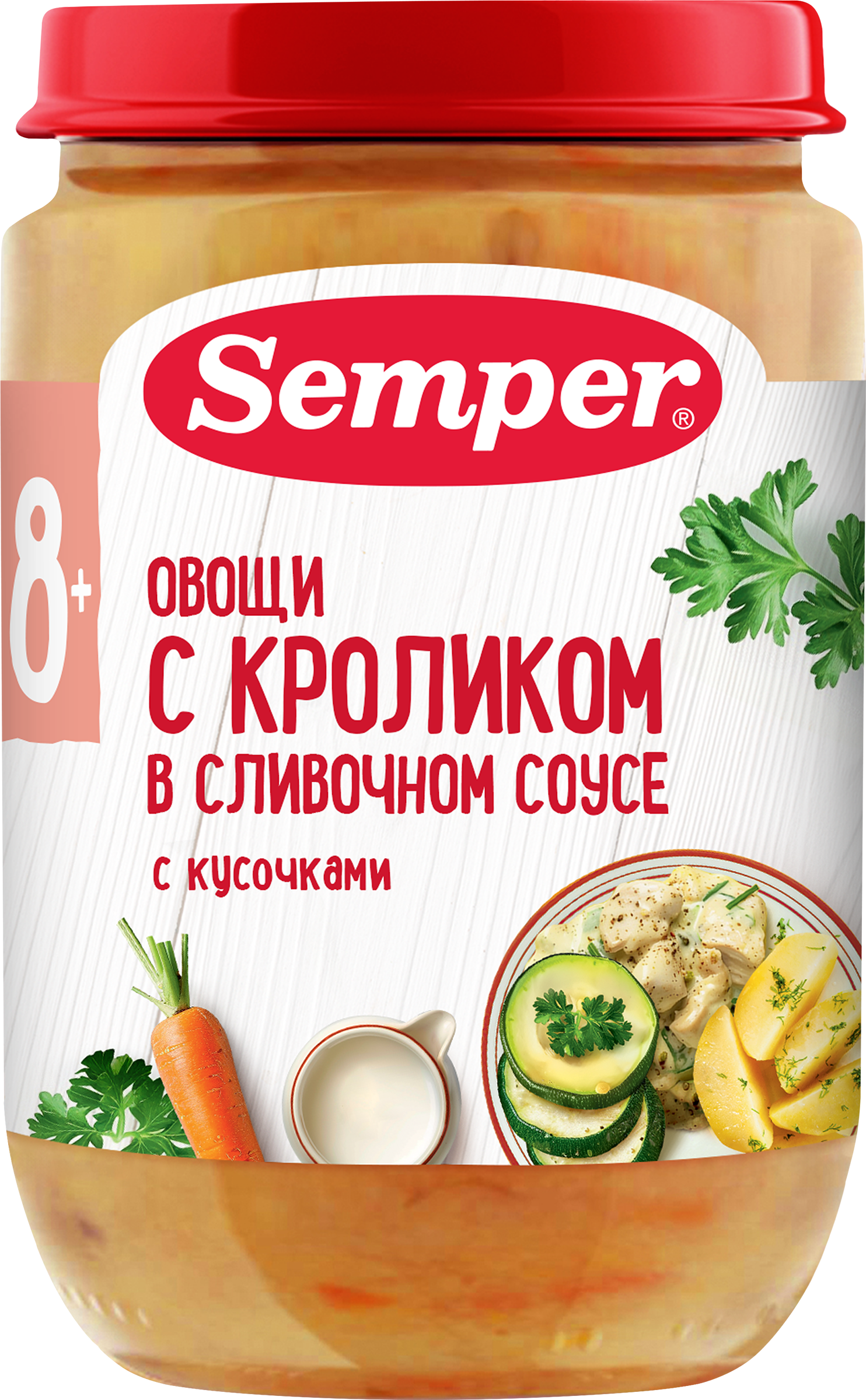 Изображение товара Пюре мясо-овощное SEMPER с кроликом и сливками, 190г