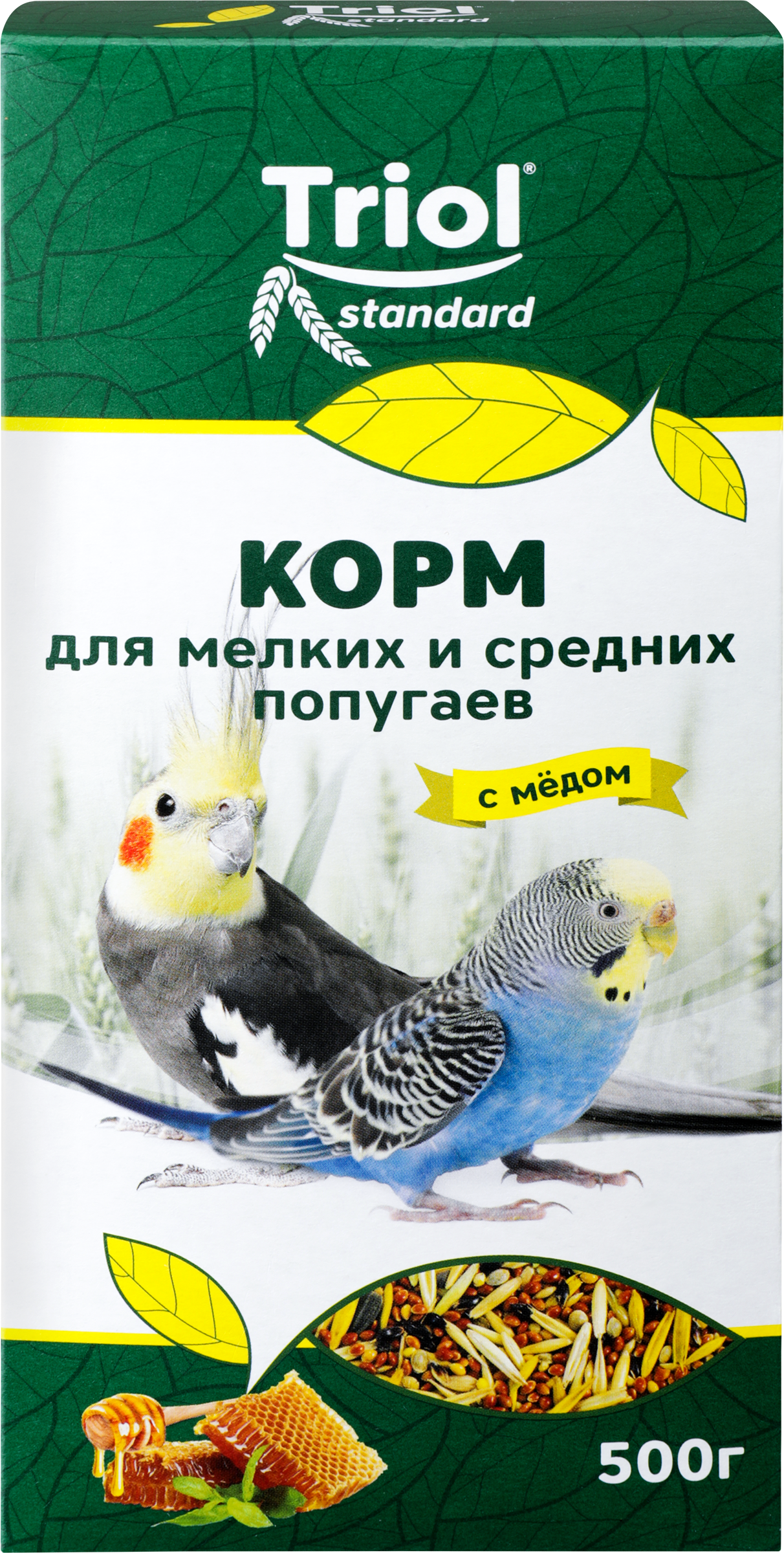 Изображение товара Корм для мелких и средних попугаев TRIOL Криспи с медом 500г для здоровья птиц