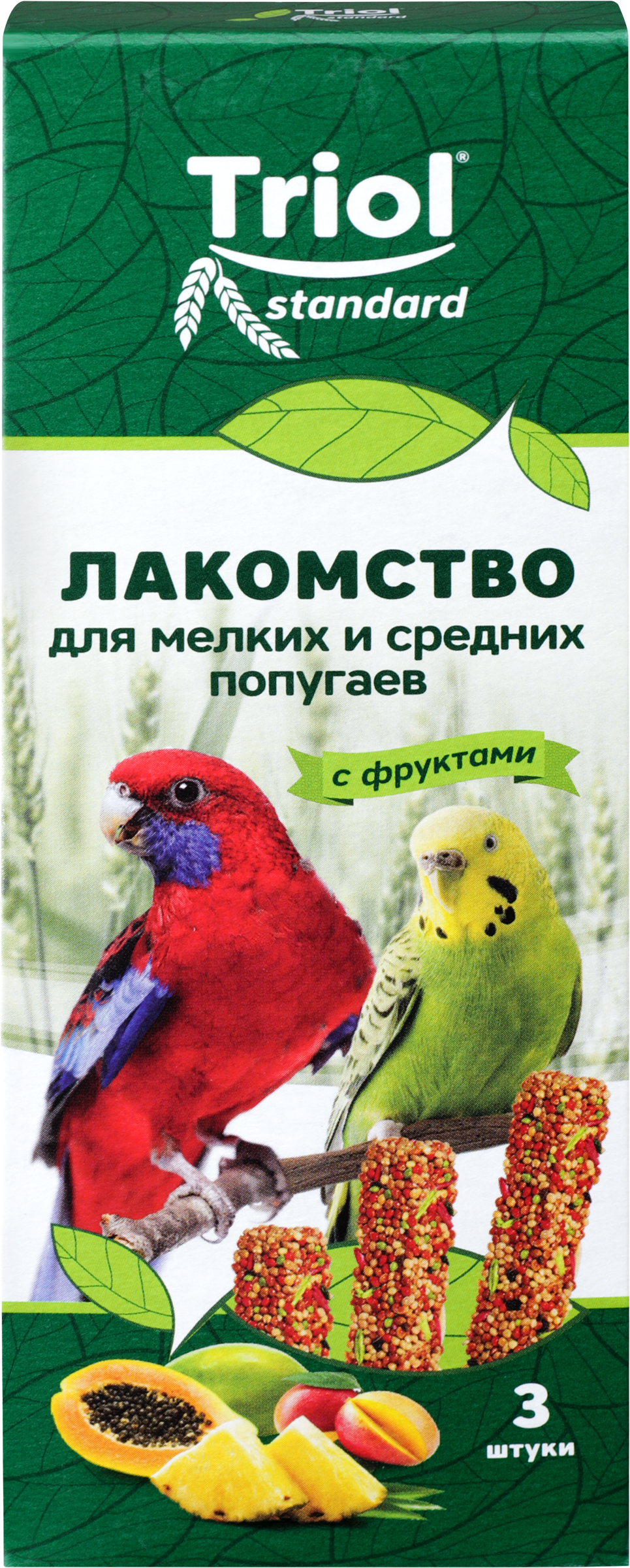 Изображение товара Лакомство для попугаев TRIOL с фруктами, 80г - натуральное питание и здоровье птицы