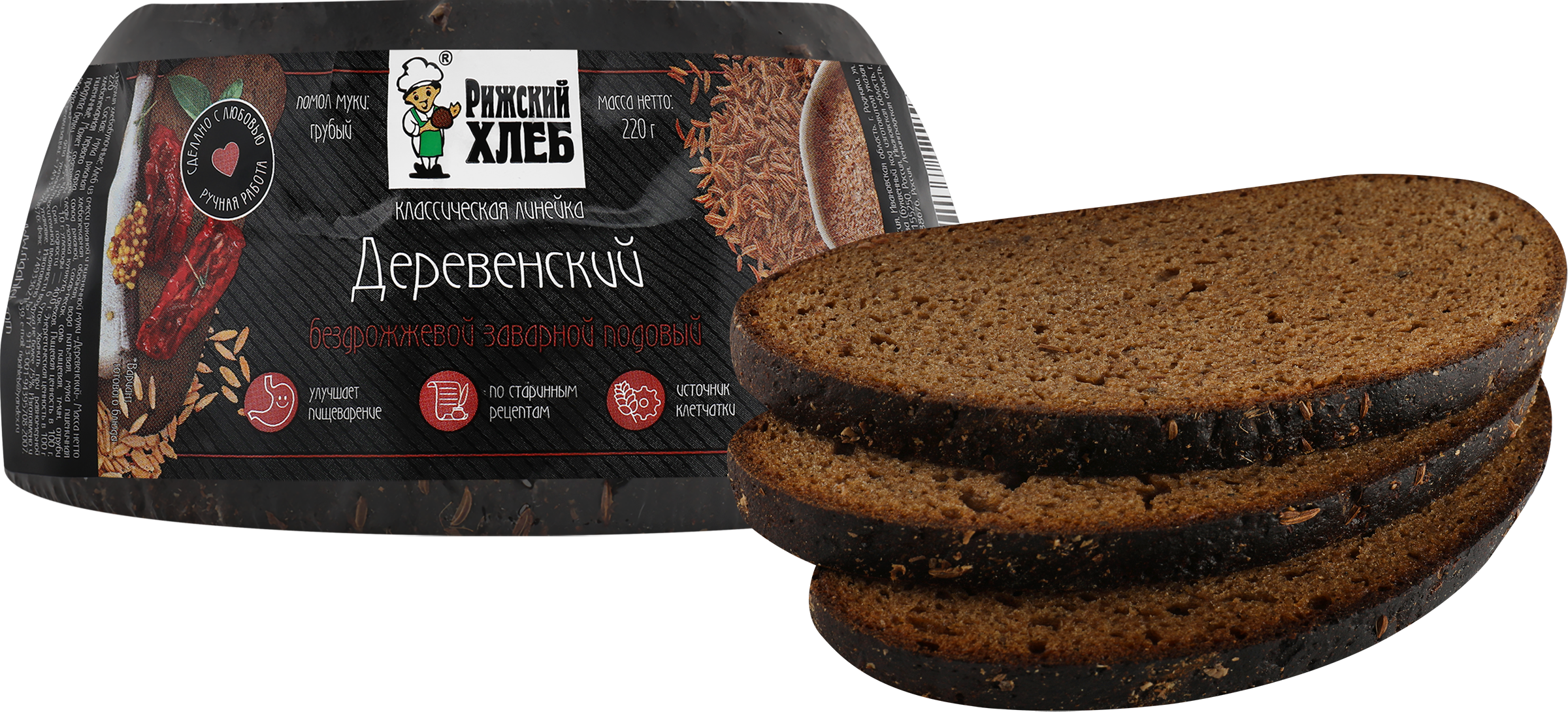 Изображение товара Ржано-пшеничный бездрожжевой хлеб Деревенский 220г РИЖСКИЙ ХЛЕБ натуральный Изображение товара Ржано-пшеничный бездрожжевой хлеб Деревенский 220г РИЖСКИЙ ХЛЕБ натуральный