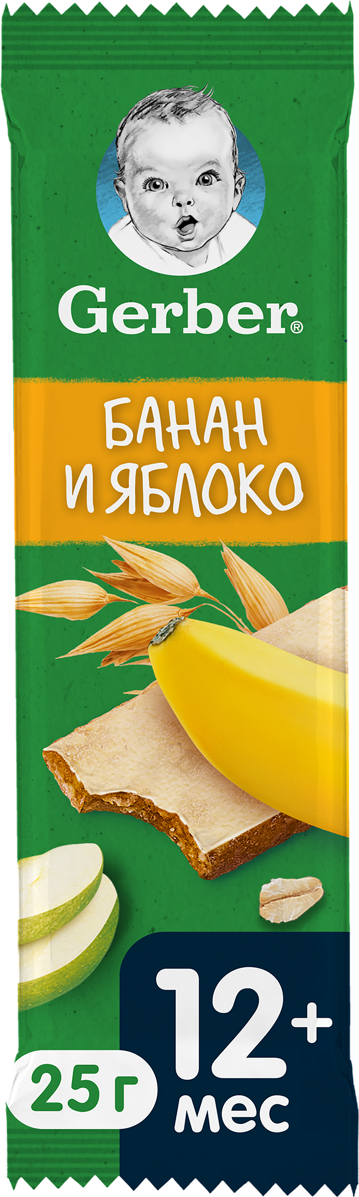 Изображение товара Детский фруктово-злаковый батончик GERBER Яблоко и банан, 25г, с 12 месяцев