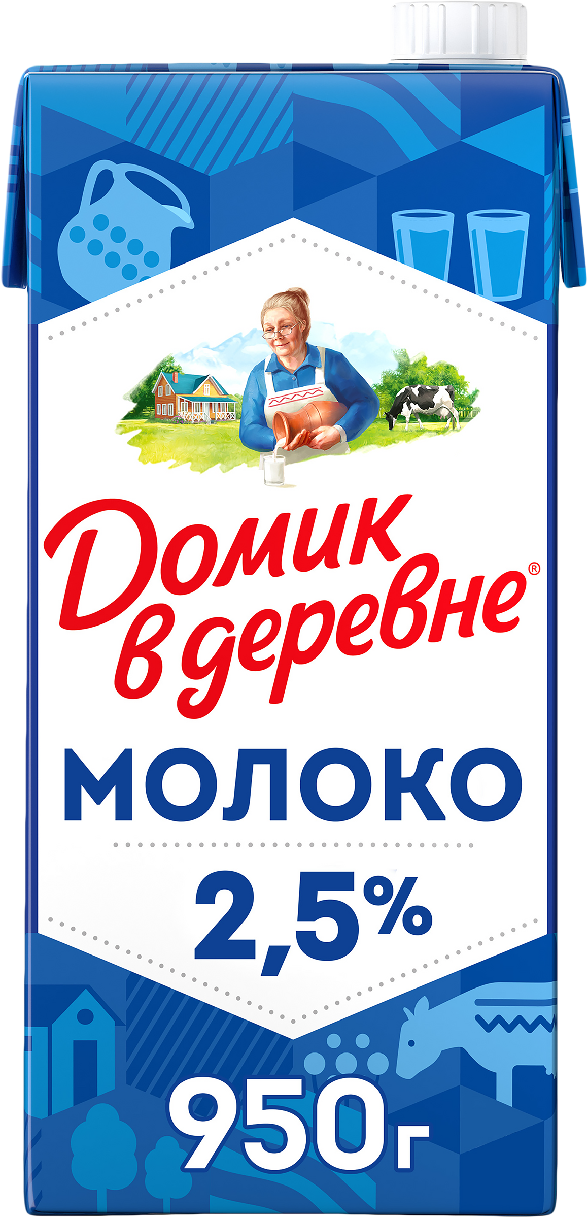 Изображение товара Молоко ультрапастеризованное ДОМИК В ДЕРЕВНЕ 2,5% 950г натуральное
