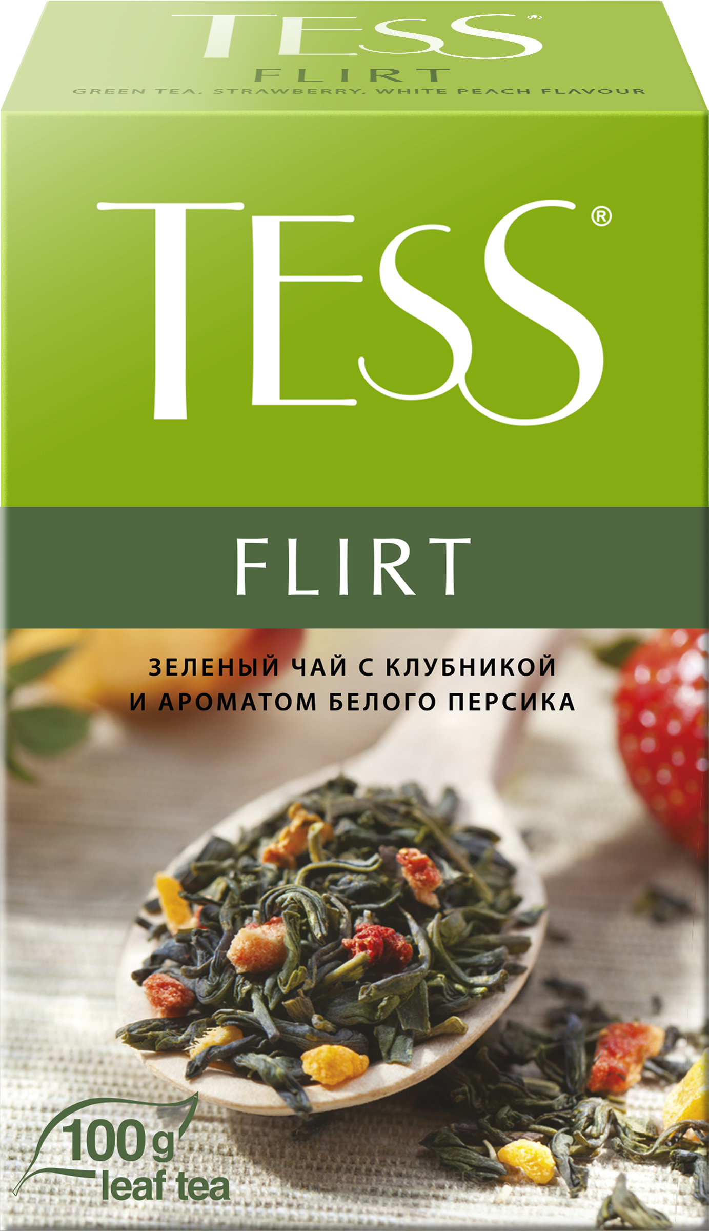 Изображение товара Зеленый чай TESS Flirt листовой 100г с ароматом персика и клубники