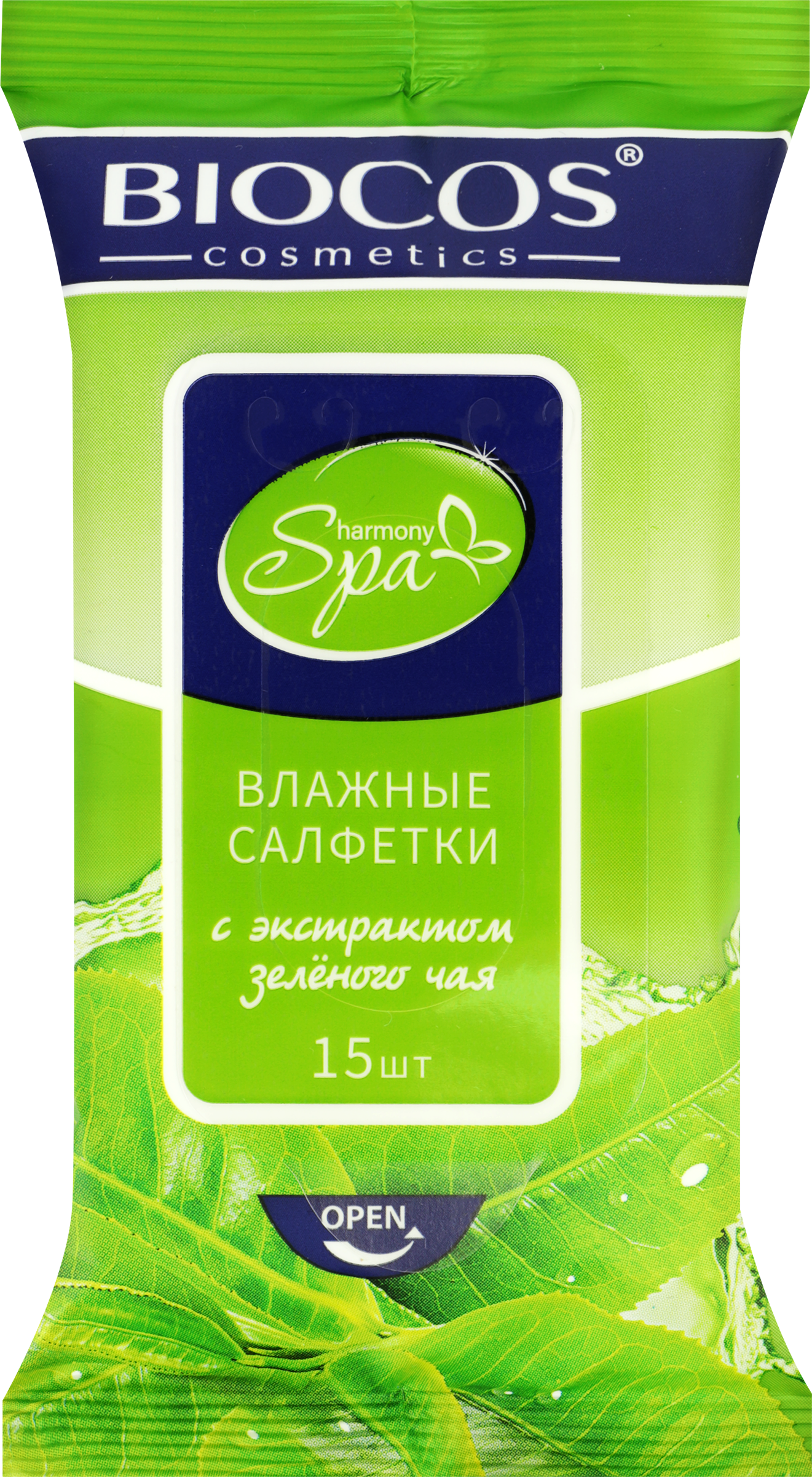 Изображение товара Салфетки BIOCOS SPA Harmony с экстрактом зеленого чая, 15 шт