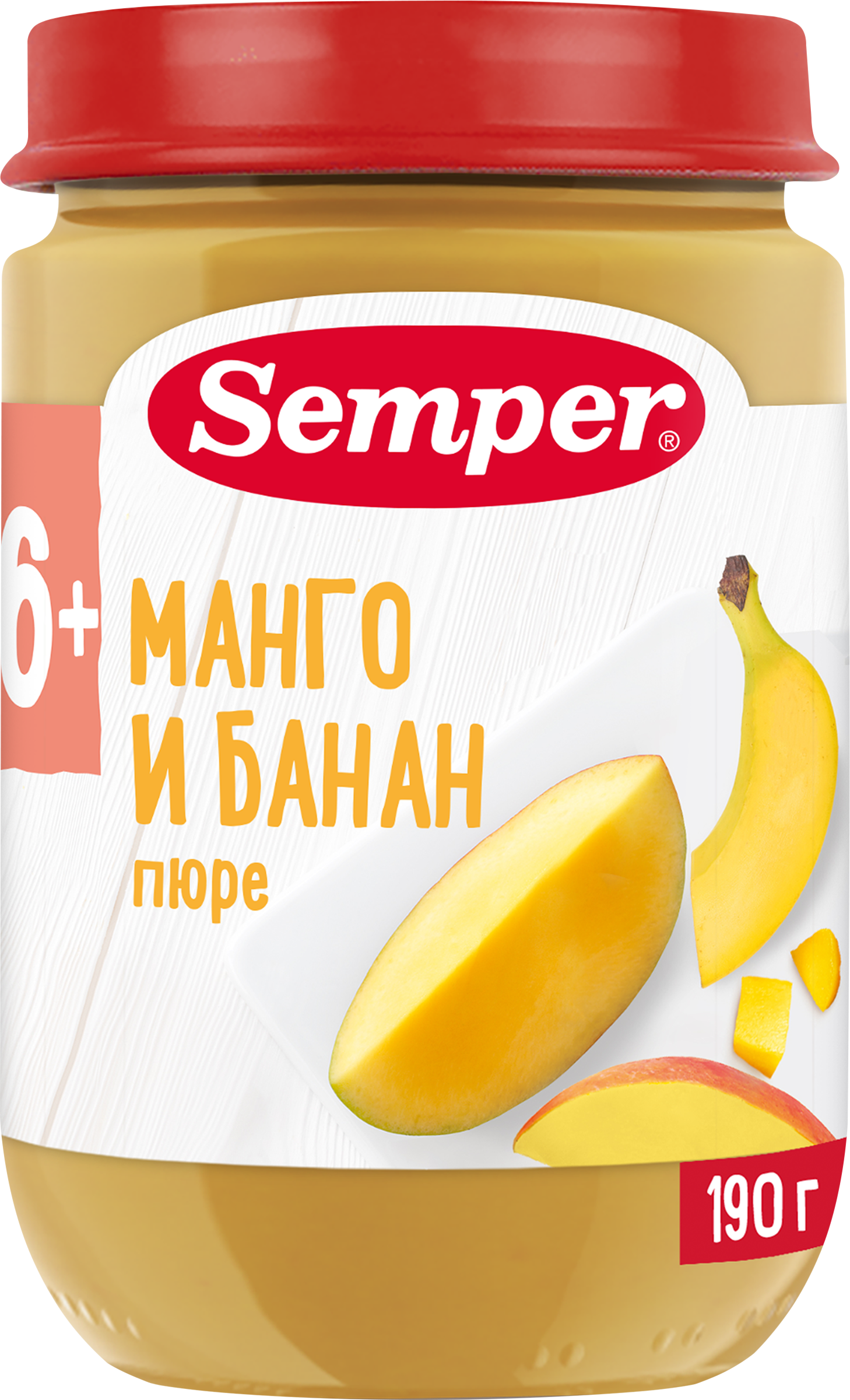 Изображение товара Детское фруктовое пюре SEMPER Манго и Банан 190г натуральное без сахара Изображение товара Детское фруктовое пюре SEMPER Манго и Банан 190г натуральное без сахара