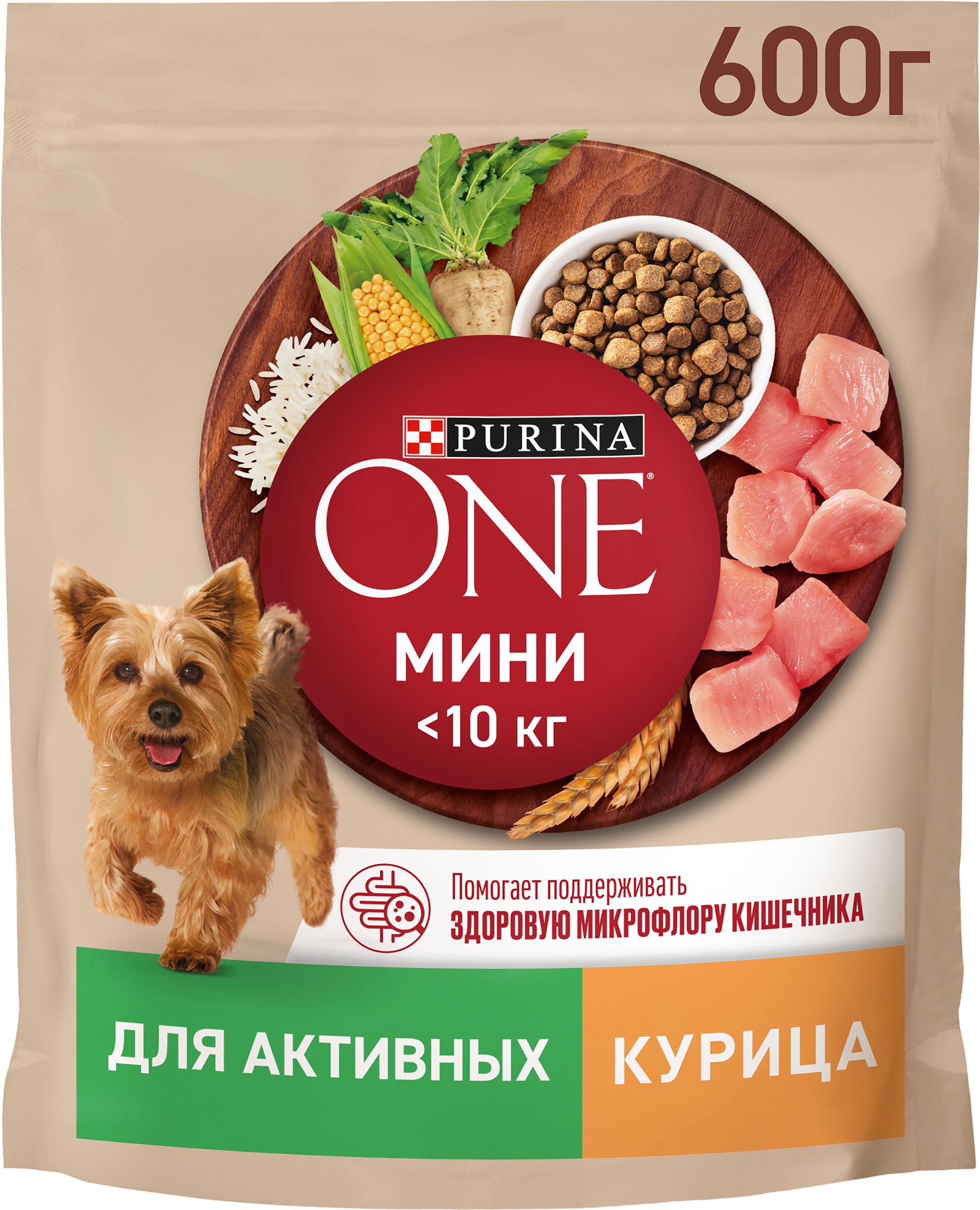 Изображение товара Корм сухой для взрослых собак PURINA ONE для мелких пород с активных образом жизни, с высоким содержанием курицы и с рисом, 600г