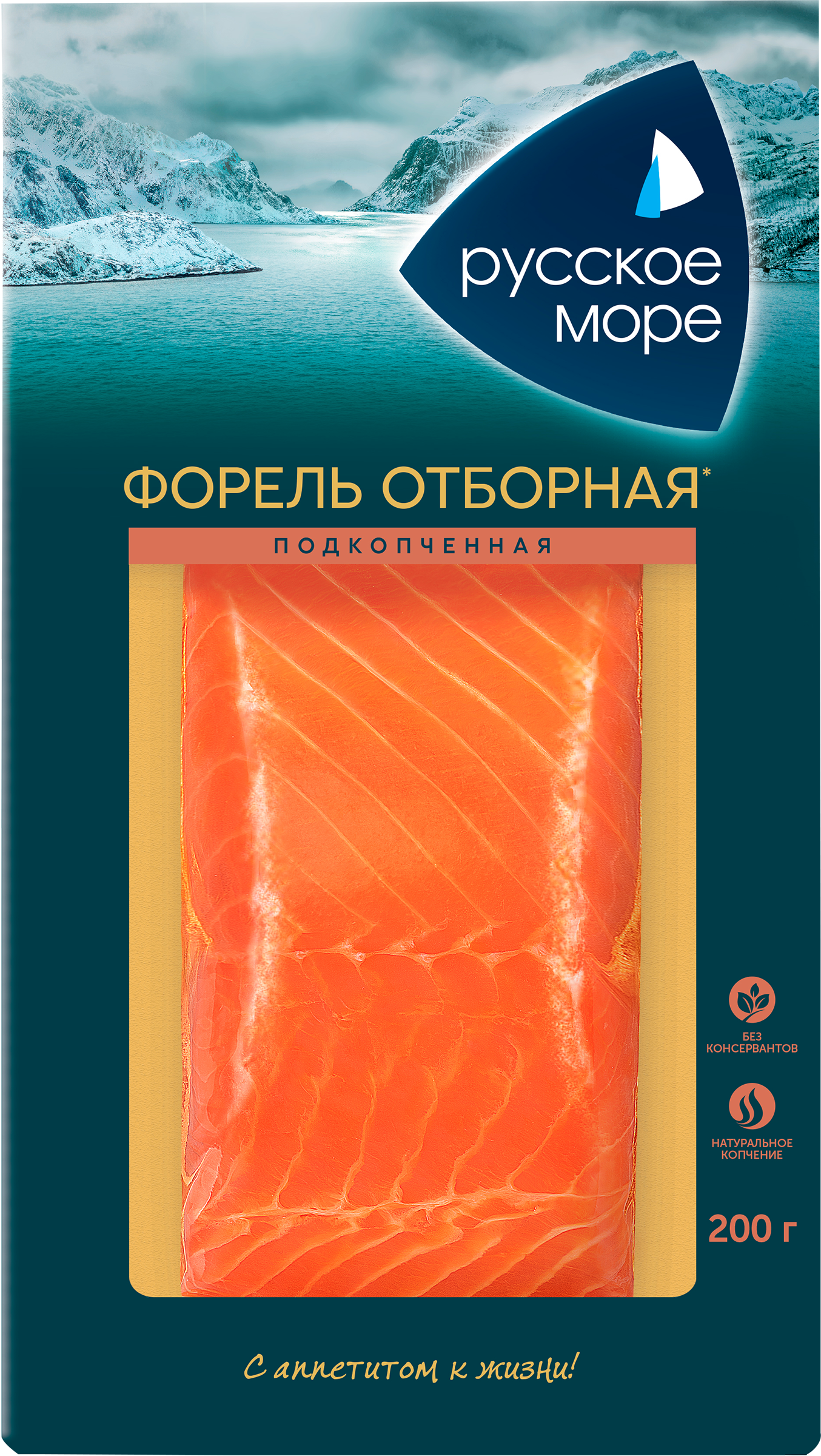 Изображение товара Форель подкопченная РУССКОЕ МОРЕ филе-кусок, 200г