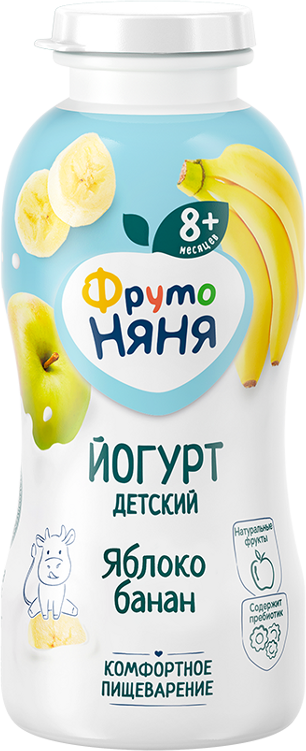 Изображение товара Детский йогурт ФРУТОНЯНЯ с яблоком и бананом, 200мл, с 8 месяцев Изображение товара Детский йогурт ФРУТОНЯНЯ с яблоком и бананом, 200мл, с 8 месяцев