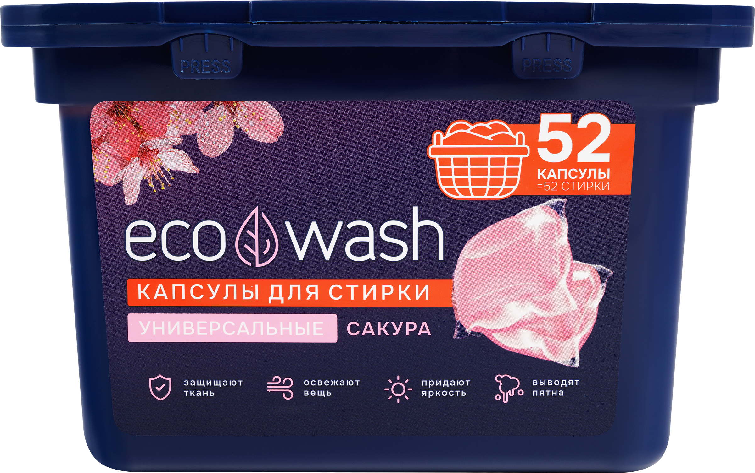 Изображение товара Капсулы для стирки ECOWASH, 52шт Изображение товара Капсулы для стирки ECOWASH, 52шт