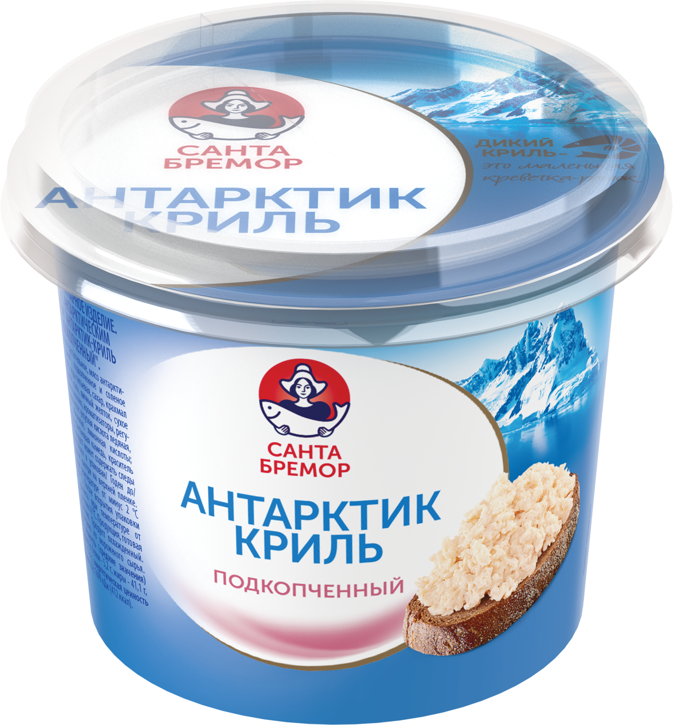 Изображение товара Крем-паста из морепродуктов САНТА БРЕМОР Антарктик-Криль подкопченный 150г Изображение товара Крем-паста из морепродуктов САНТА БРЕМОР Антарктик-Криль подкопченный 150г