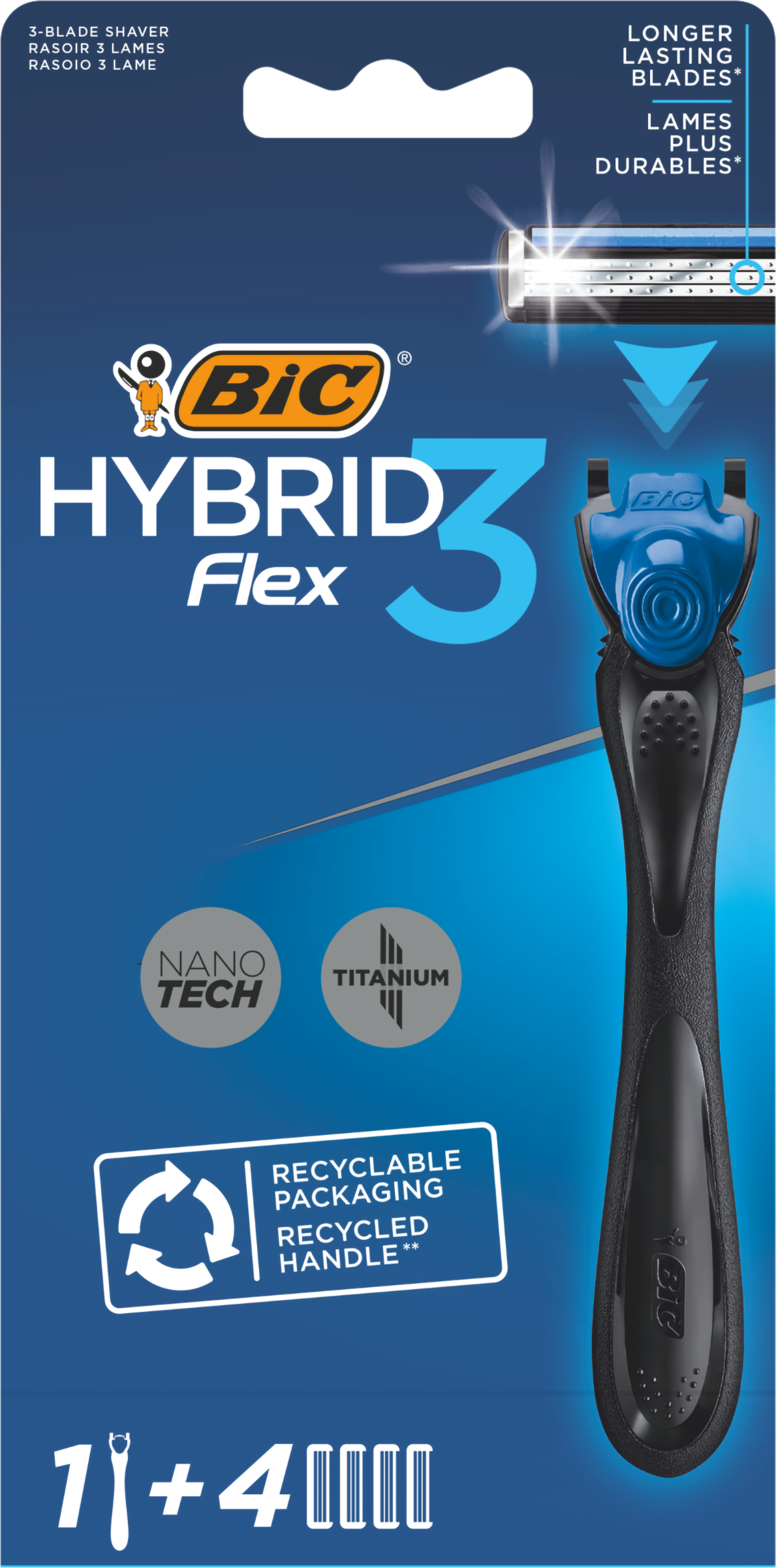 Изображение товара Мужская бритва BIC Hybrid 3 Flex с 4 кассетами и увлажняющей полоской Изображение товара Мужская бритва BIC Hybrid 3 Flex с 4 кассетами и увлажняющей полоской