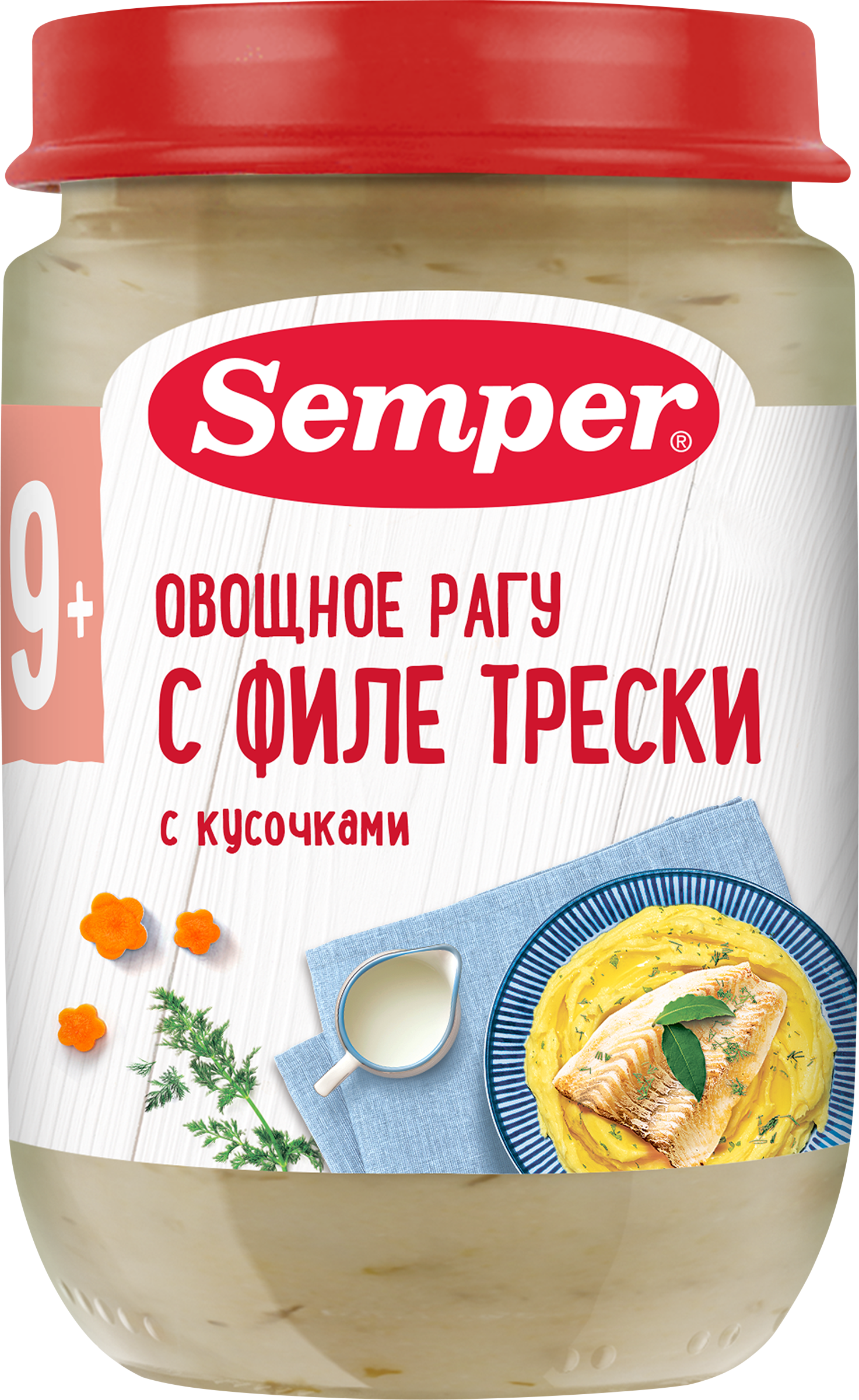 Изображение товара Пюре рыбно-овощное SEMPER с филе трески для детей 190г с 9 месяцев