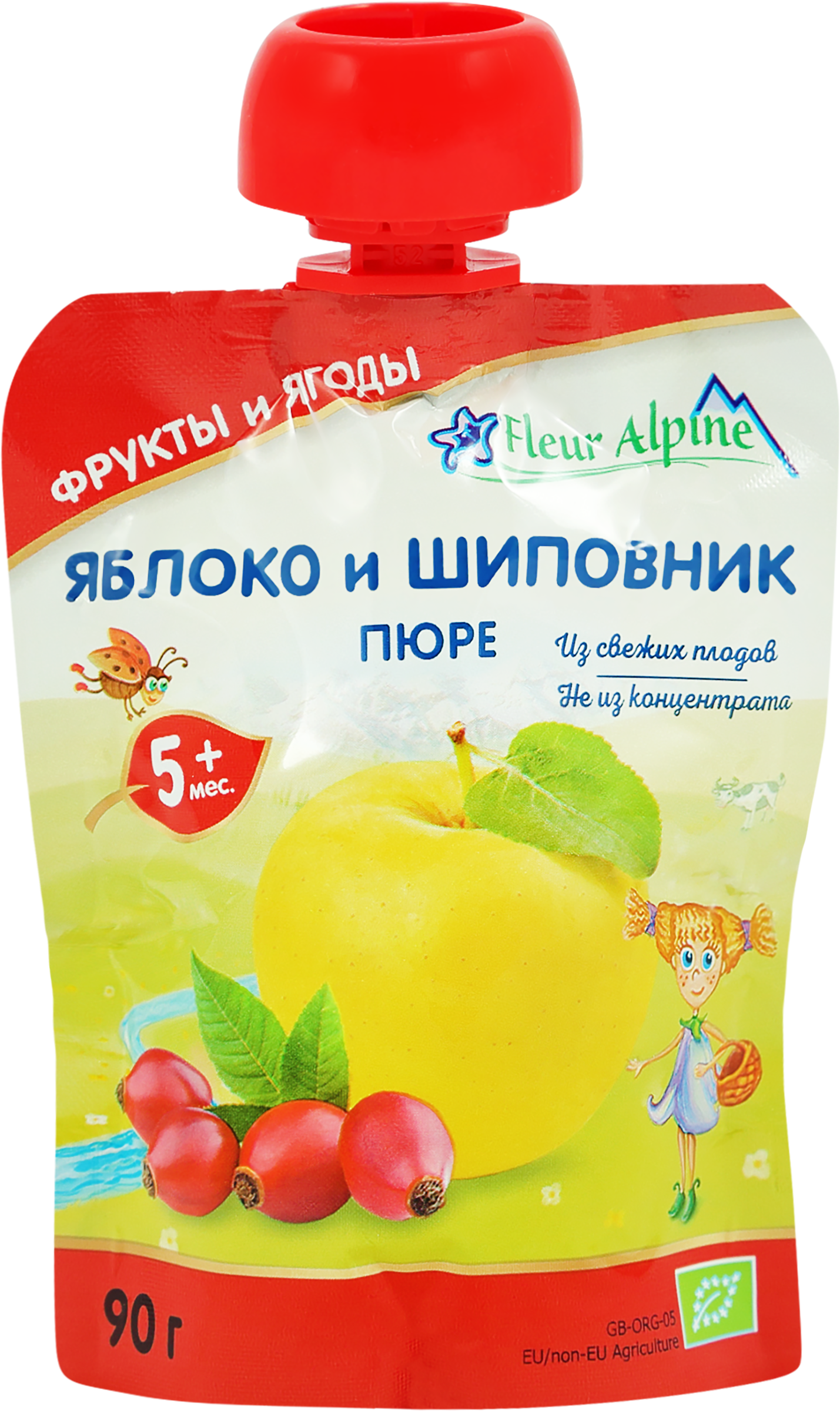 Изображение товара Детское фруктово-ягодное пюре FLEUR ALPINE Яблоко и шиповник Organic для малышей с 5 месяцев 90г