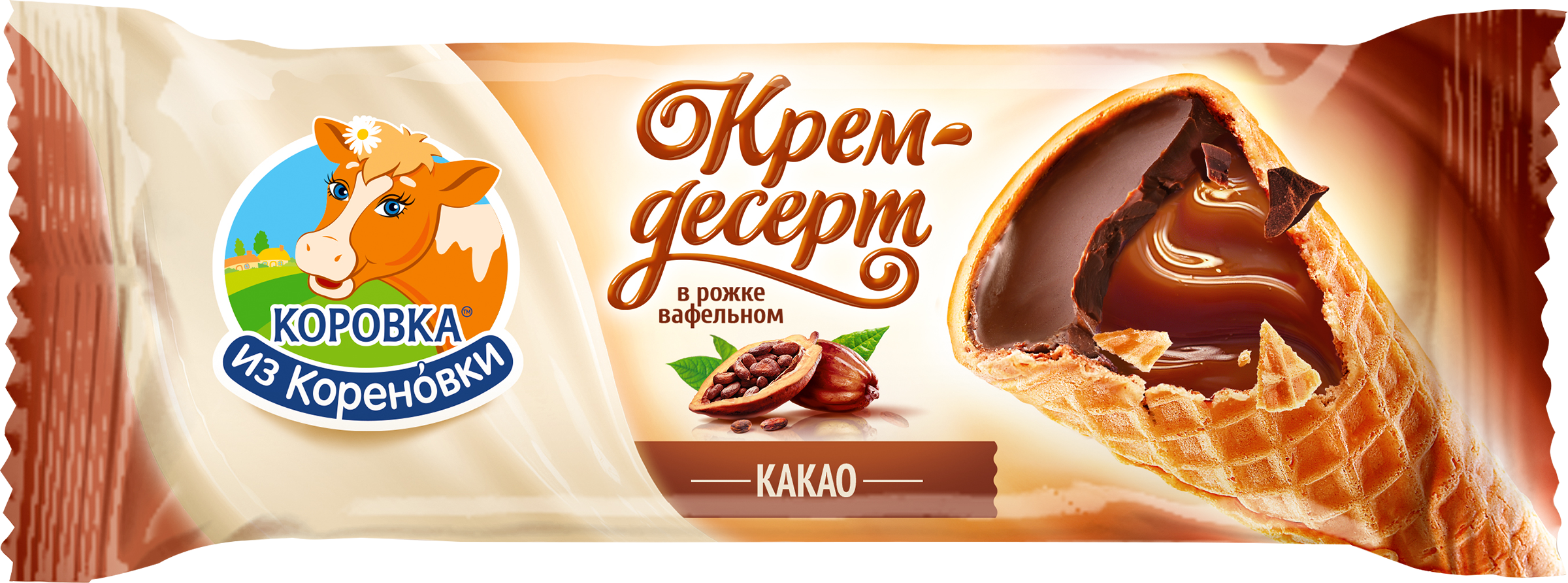 Изображение товара Крем-десерт в вафельном рожке КОРОВКА ИЗ КОРЕНОВКИ с какао 40г
