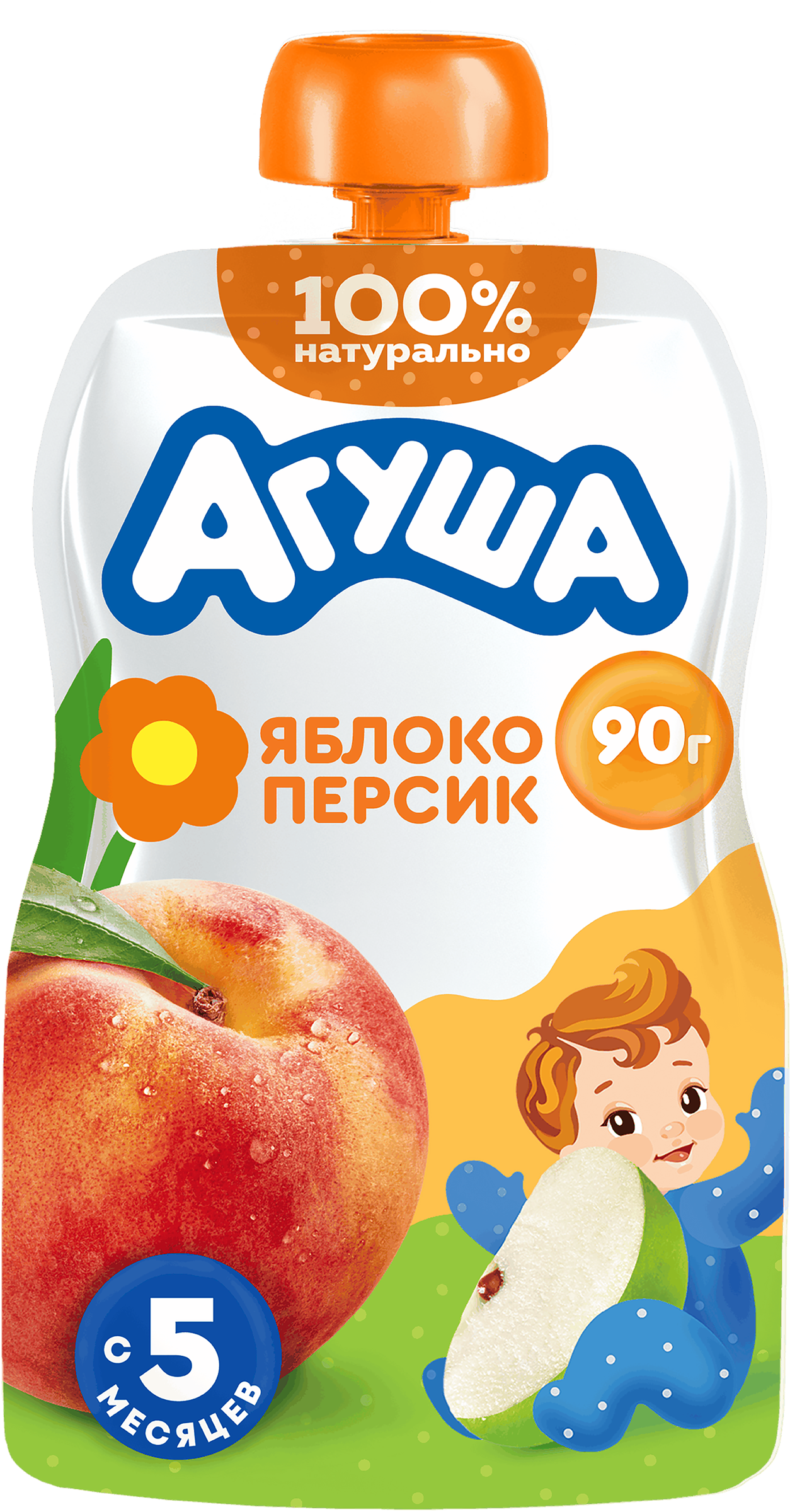Изображение товара Пюре фруктовое детское АГУША Яблоко-персик, с 6 месяцев, 90г Изображение товара Пюре фруктовое детское АГУША Яблоко-персик, с 6 месяцев, 90г