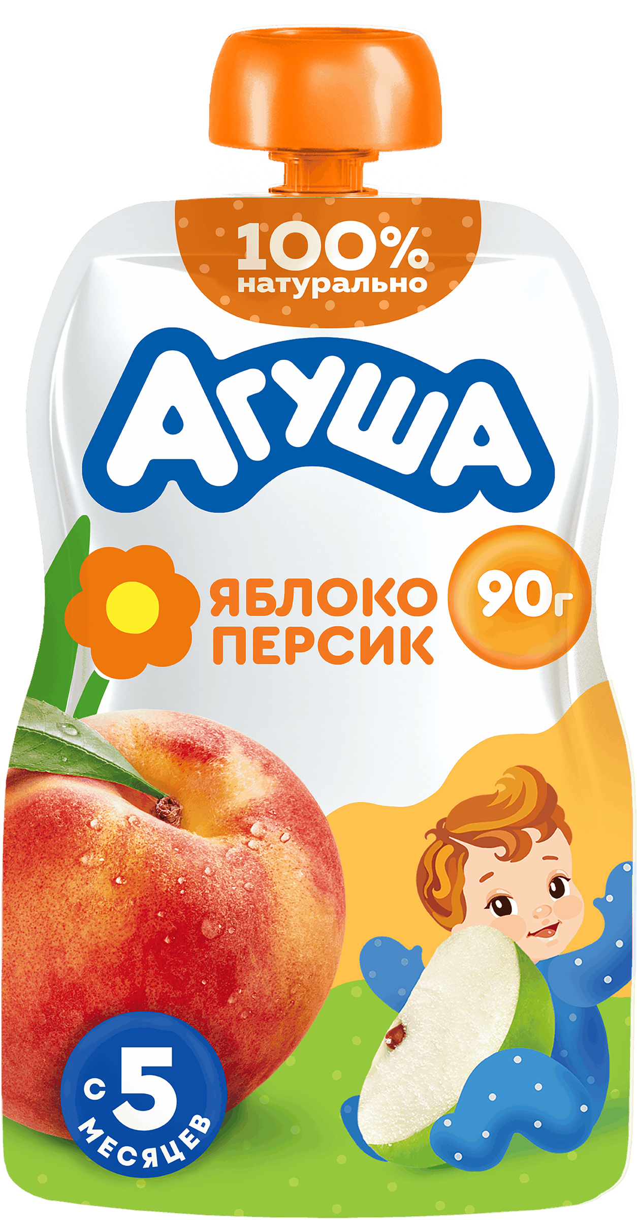 Изображение товара Пюре фруктовое детское АГУША Яблоко-персик, 90г, с 6 месяцев, натуральное питание Изображение товара Пюре фруктовое детское АГУША Яблоко-персик, 90г, с 6 месяцев, натуральное питание
