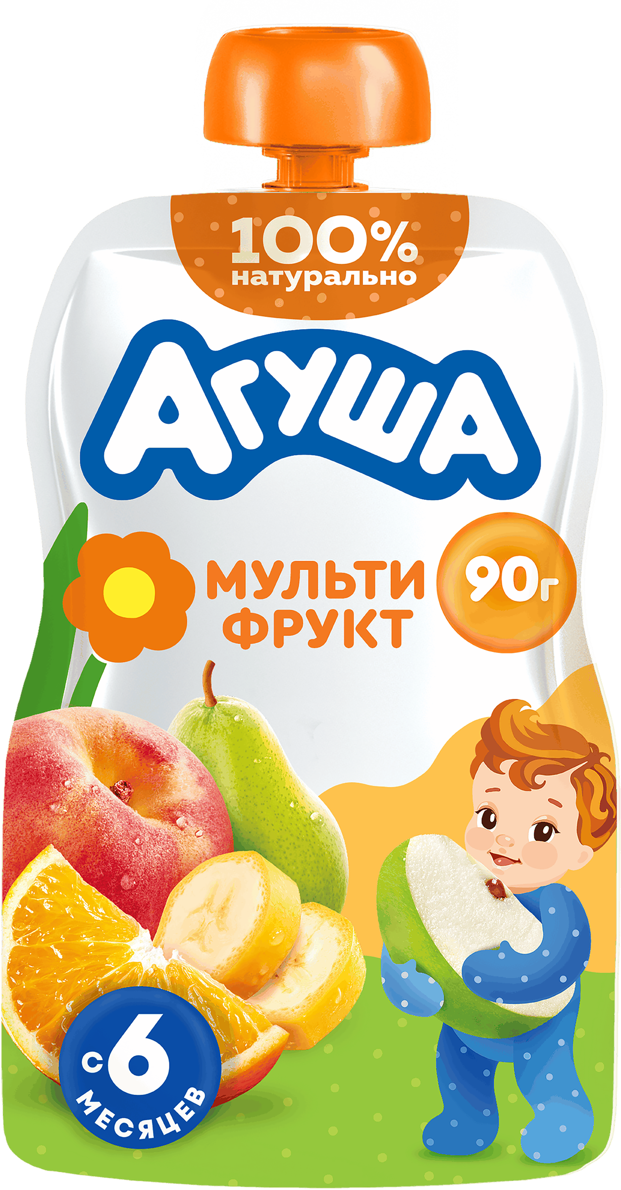 Изображение товара Детское фруктовое пюре АГУША Мультифрукт с 6 месяцев 90г натуральный продукт
