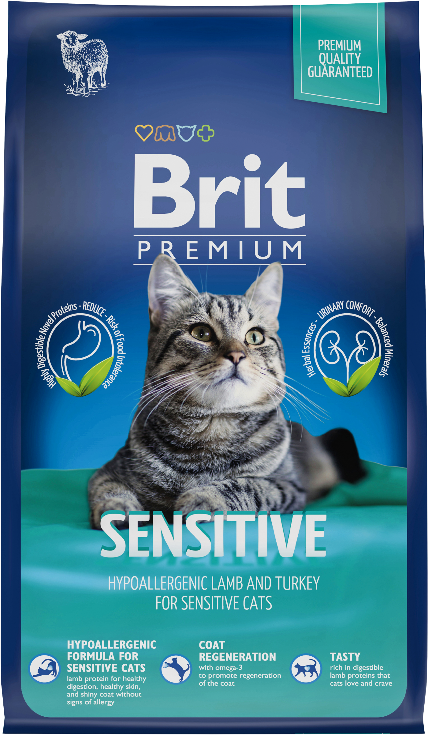 Изображение товара Корм сухой для кошек Brit Premium Cat Sensitive с ягненком и индейкой c чувствительным пищеварением, 800г