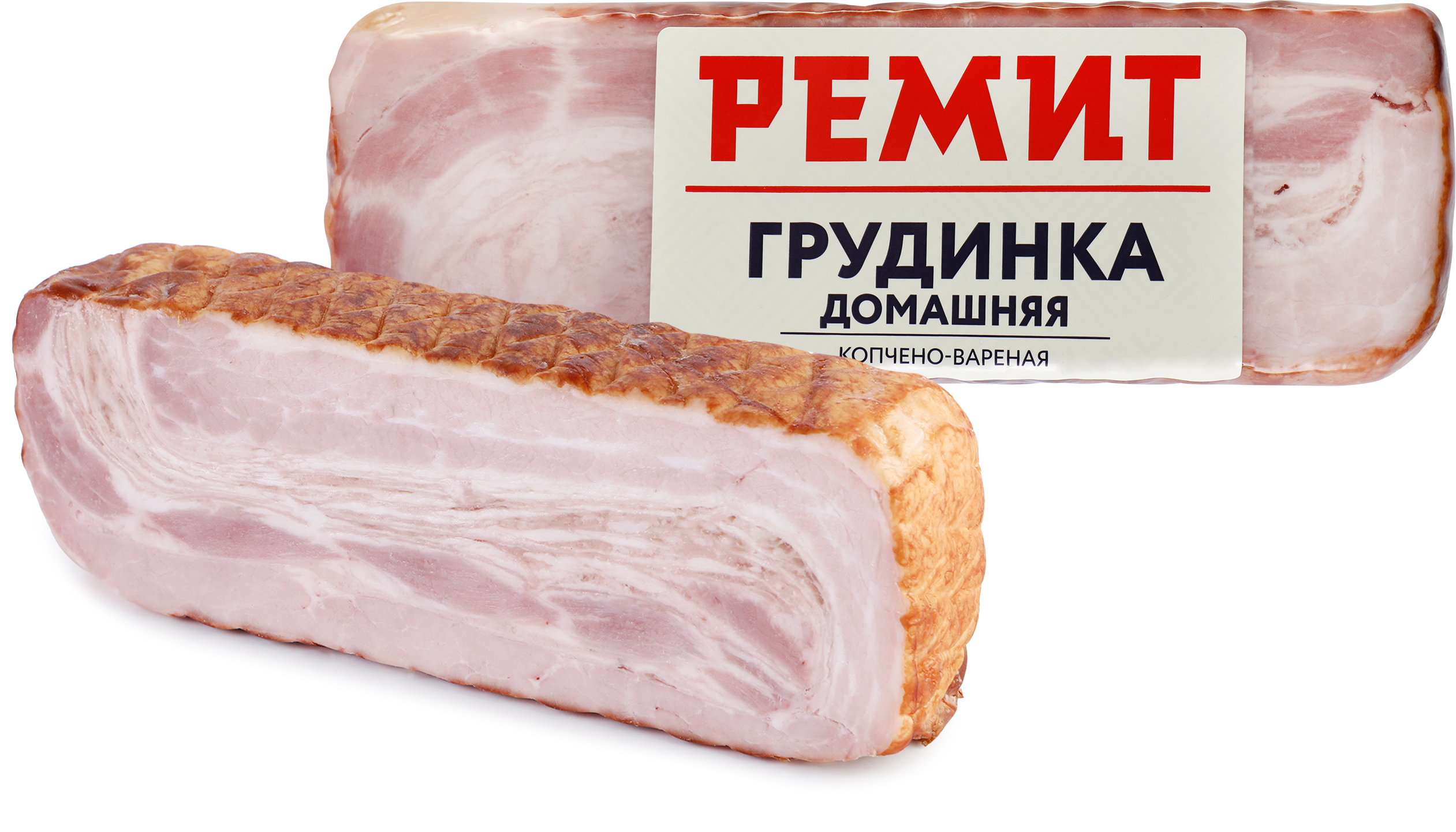 Изображение товара Грудинка копчено-вареная РЕМИТ Домашняя бескостная 390г - деликатес из свинины