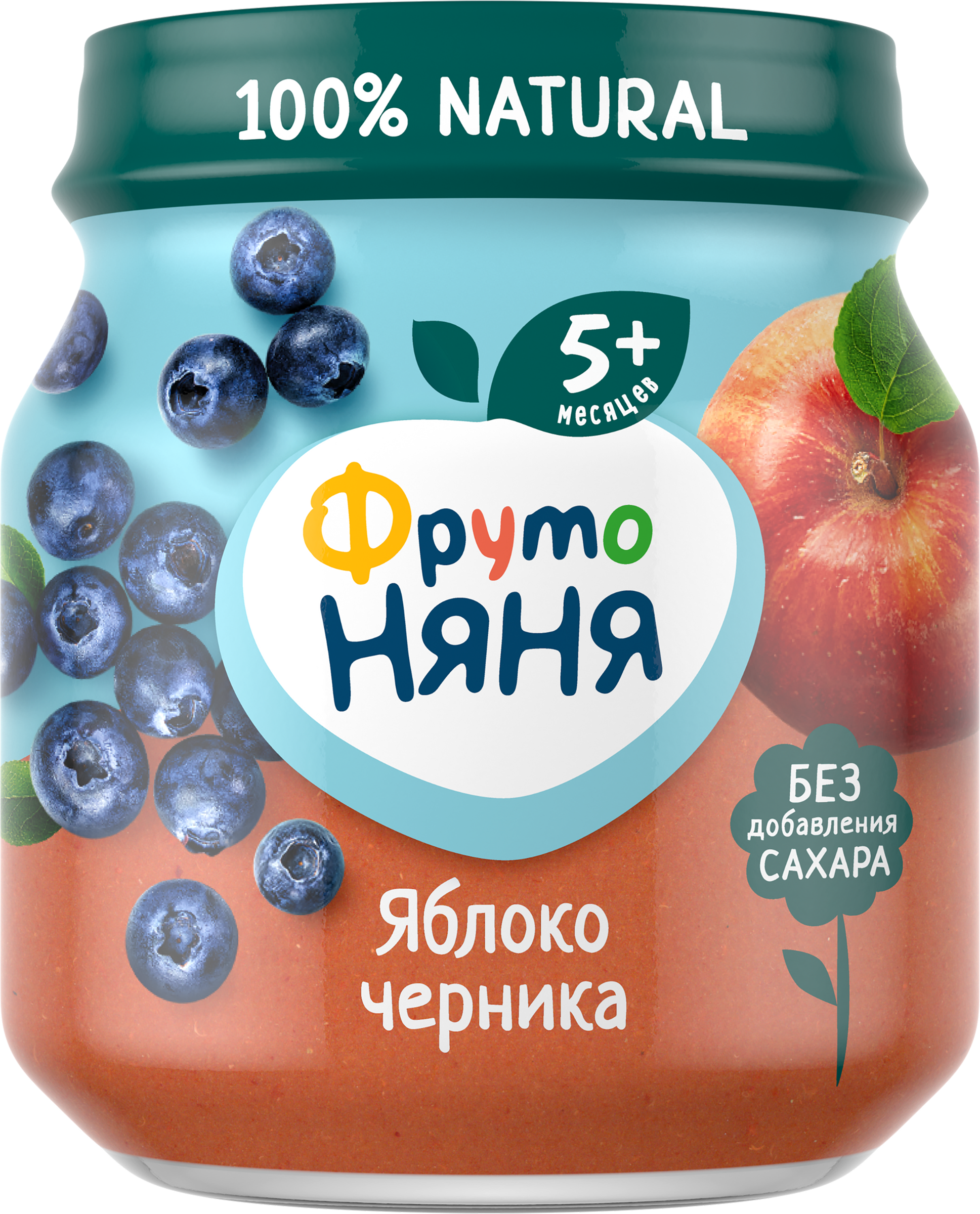 Изображение товара Детское яблочно-черничное пюре ФРУТОНЯНЯ для малышей с 5 месяцев