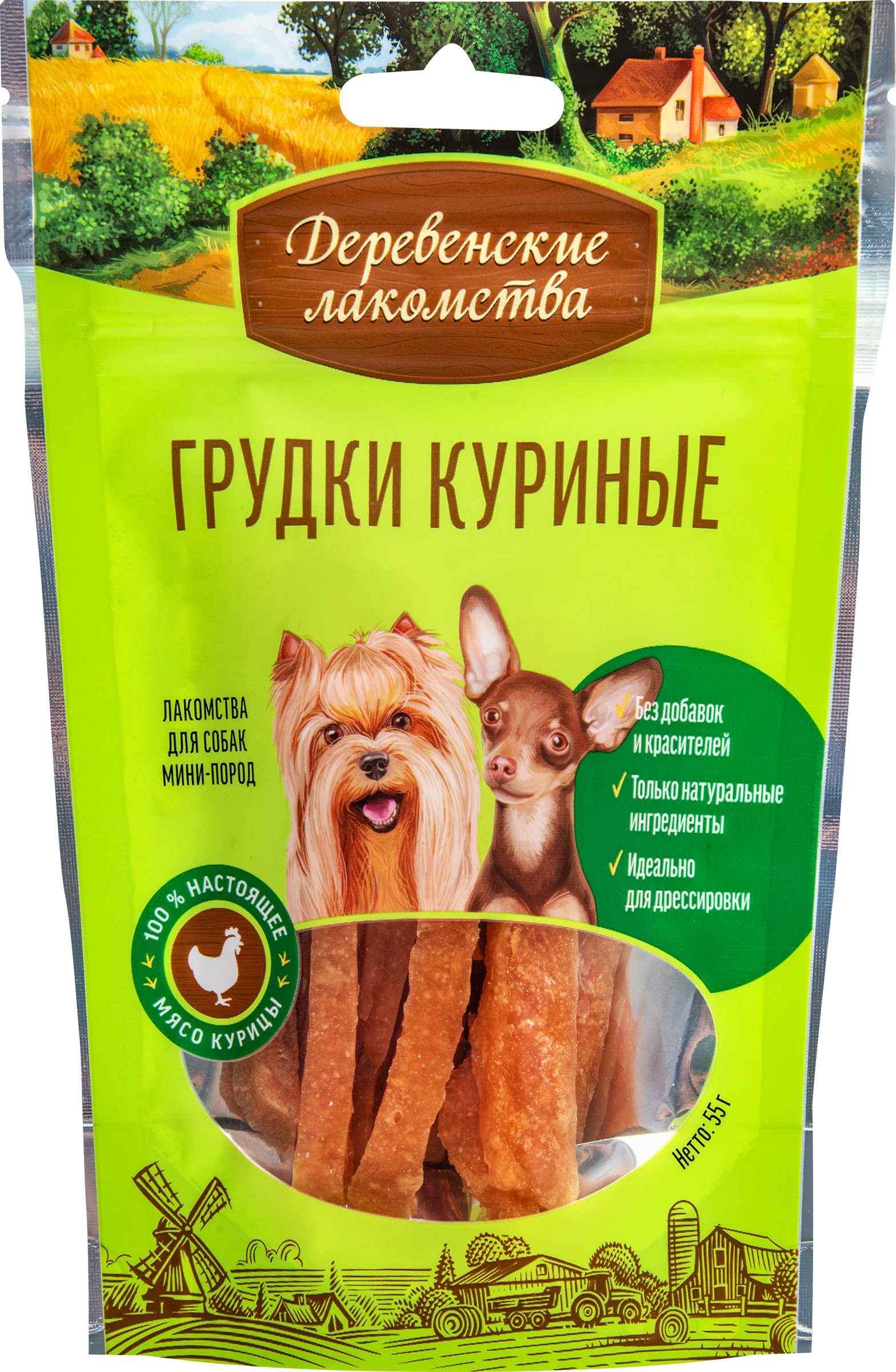 Изображение товара Лакомство для собак ДЕРЕВЕНСКИЕ ЛАКОМСТВА Грудки куриные 55г для мини-пород Изображение товара Лакомство для собак ДЕРЕВЕНСКИЕ ЛАКОМСТВА Грудки куриные 55г для мини-пород