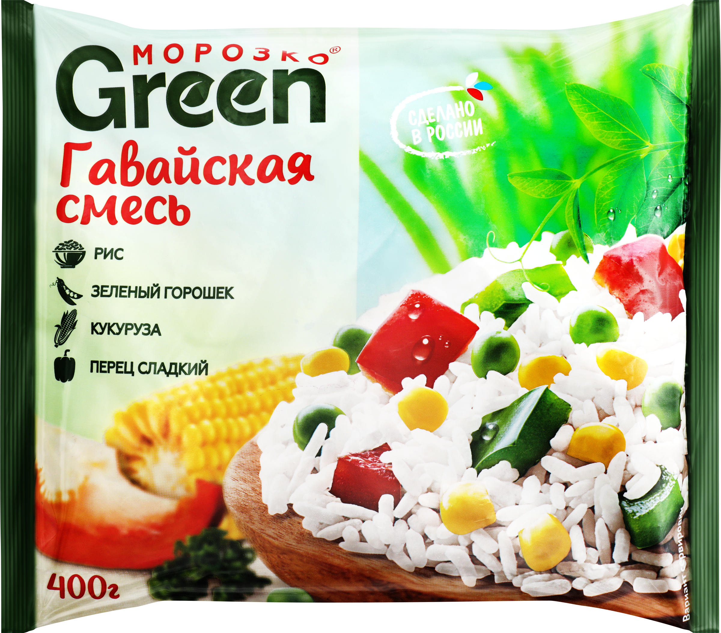 Изображение товара Замороженная овощная смесь МОРОЗКО Green Гавайская, 400г - быстрое приготовление вкусных гарниров Изображение товара Замороженная овощная смесь МОРОЗКО Green Гавайская, 400г - быстрое приготовление вкусных гарниров