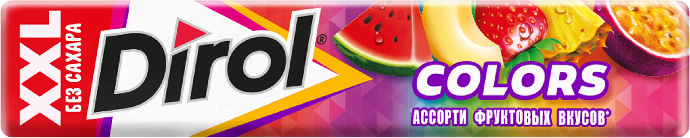 Изображение товара Жевательная резинка DIROL Colors XXL ассорти фруктовых вкусов 19 г Изображение товара Жевательная резинка DIROL Colors XXL ассорти фруктовых вкусов 19 г