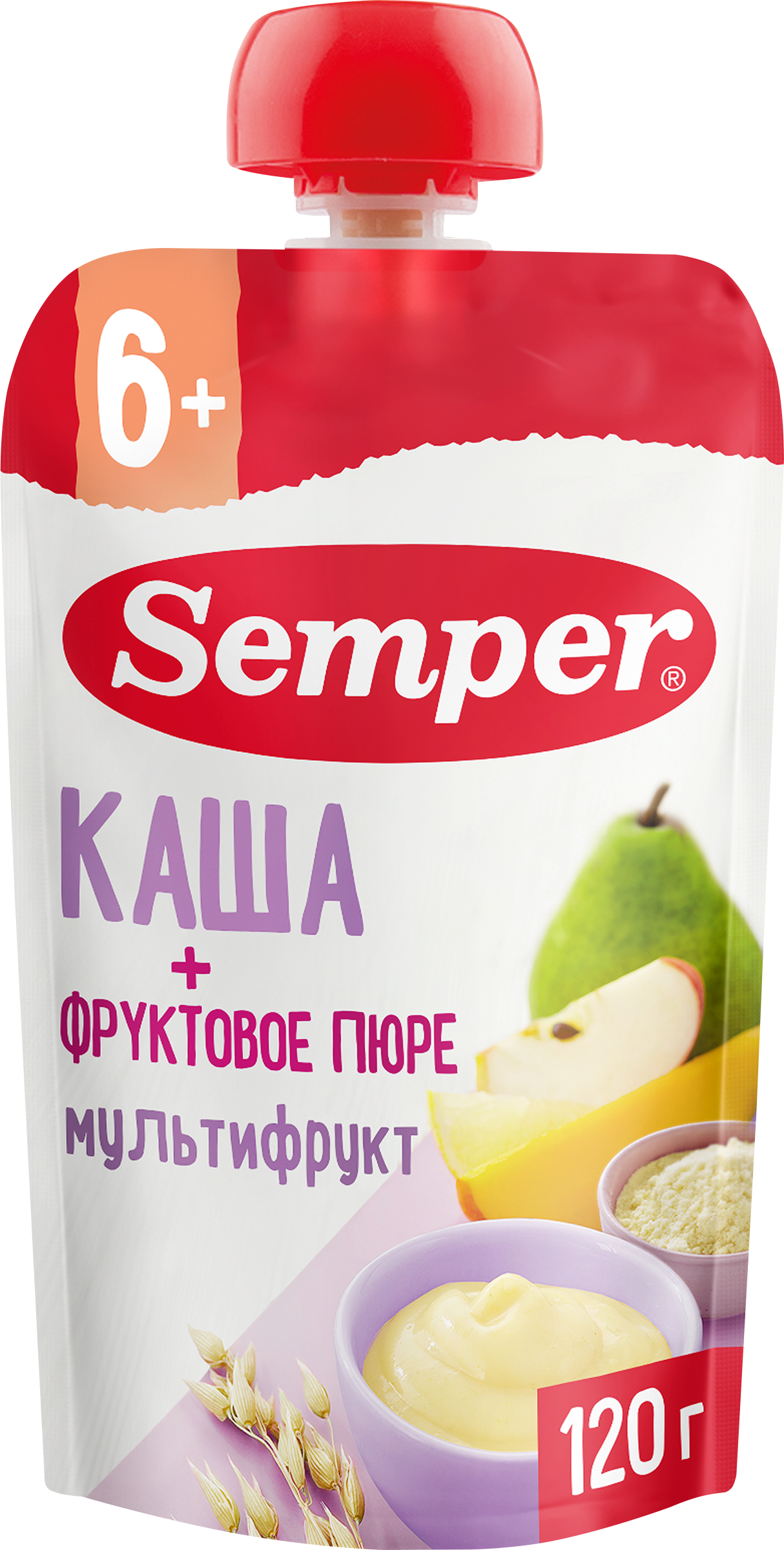 Изображение товара Детское фруктово-злаковое пюре SEMPER с кашей и витаминами, для малышей от 6 мес.