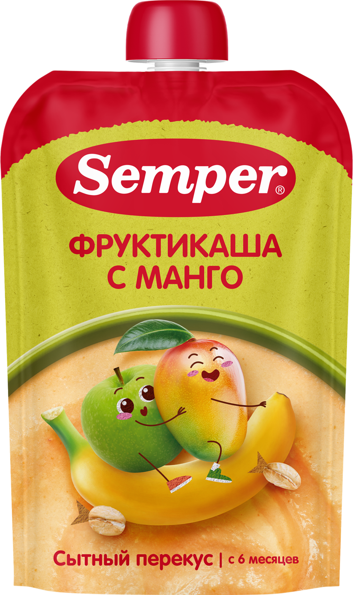 Изображение товара Детское фруктово-злаковое пюре SEMPER с кашей и витаминами, для малышей от 6 мес.