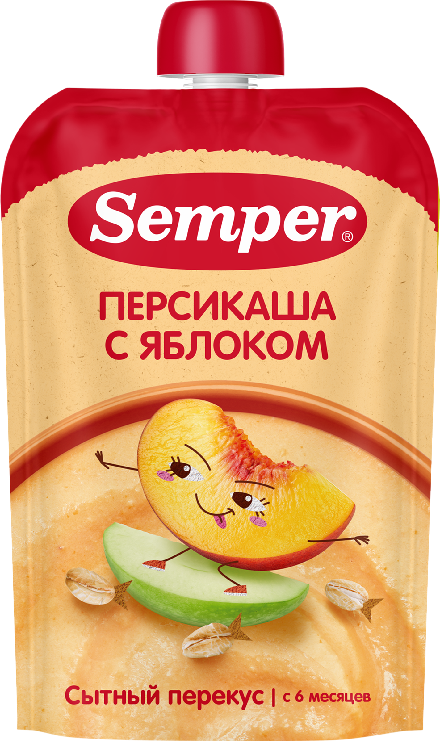 Изображение товара Пюре фруктовое-злаковое SEMPER Яблочно-персиковое, с кашей, с 6 месяцев, 120г