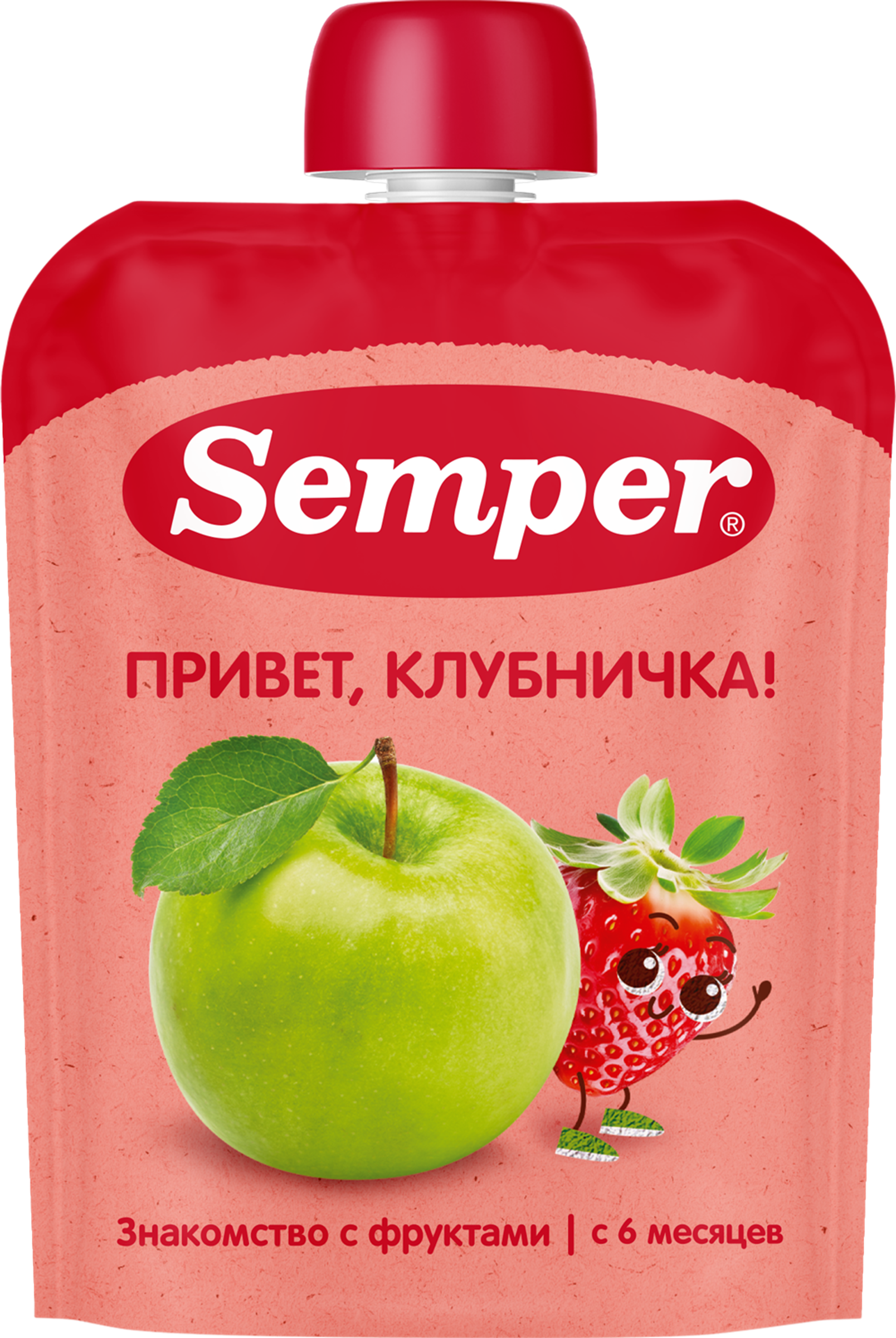 Изображение товара Пюре фруктово-ягодное SEMPER Яблоко, клубника, с 6 месяцев, 90г