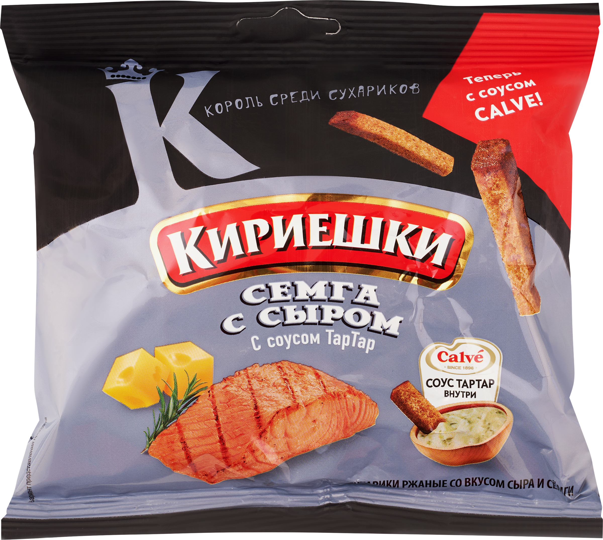 Изображение товара Сухарики ржано-пшеничные КИРИЕШКИ Семга с сыром 85г соус Тар-тар Изображение товара Сухарики ржано-пшеничные КИРИЕШКИ Семга с сыром 85г соус Тар-тар