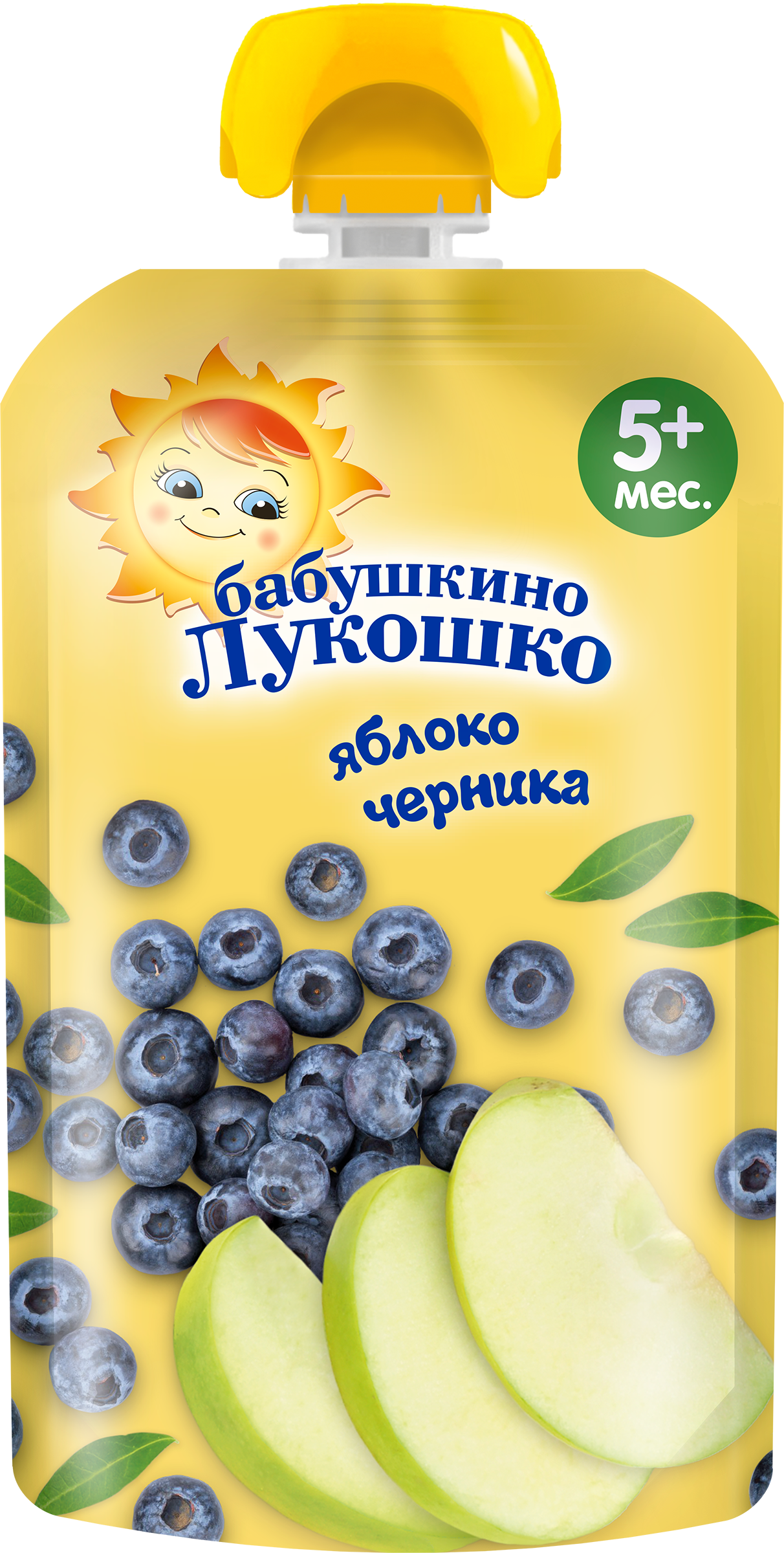 Изображение товара Детское натуральное пюре БАБУШКИНО ЛУКОШКО Яблоко-черника 90г с 5 месяцев