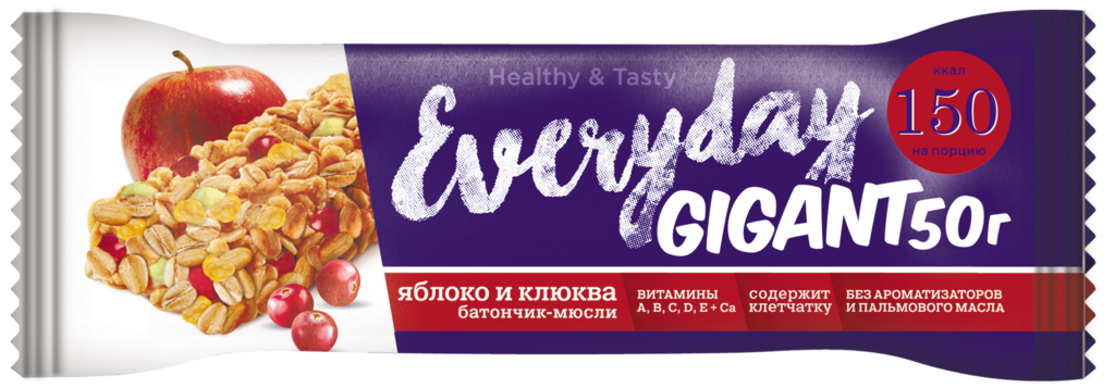 Изображение товара Мультизлаковый батончик EVERYDAY Яблоко и клюква, натуральный и полезный