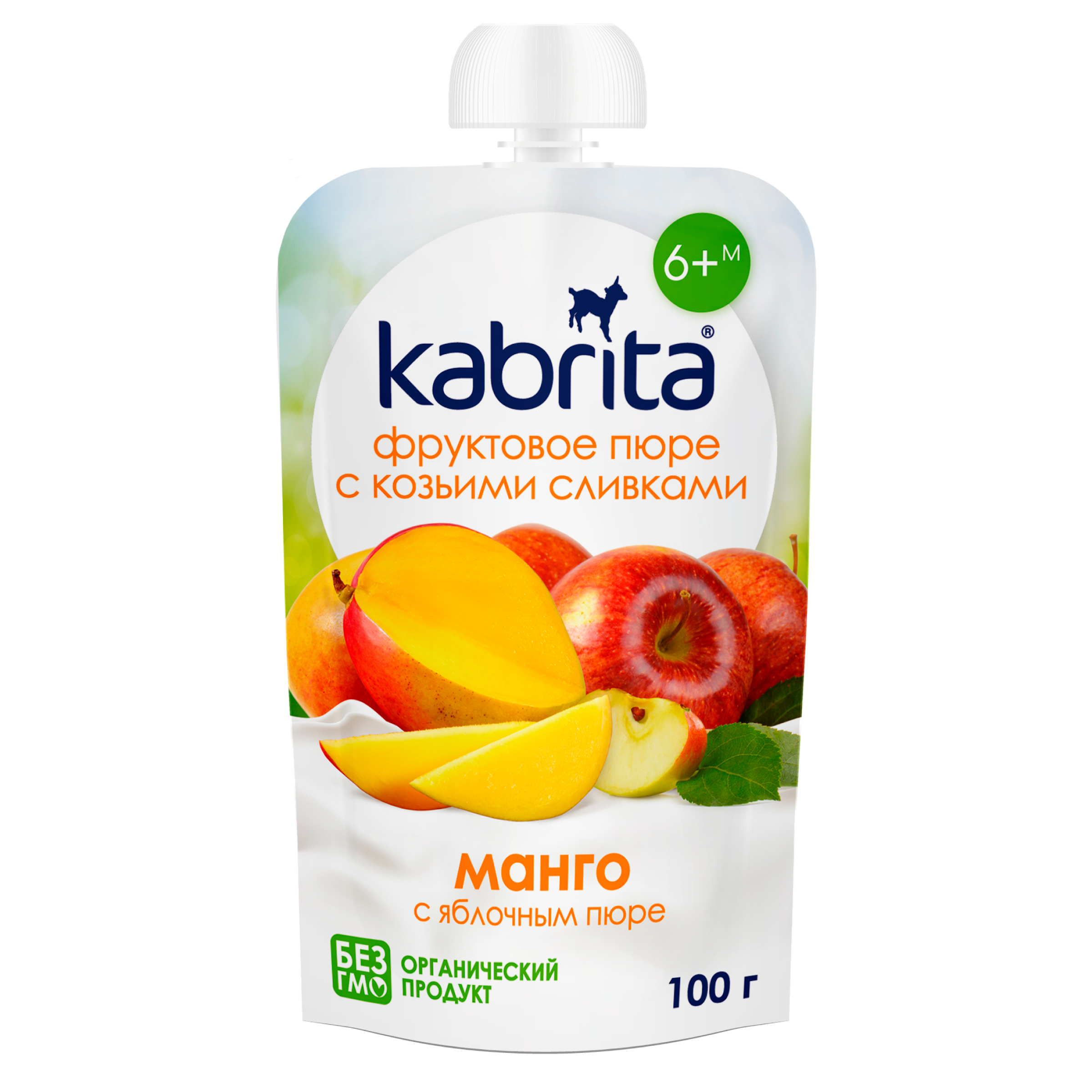Изображение товара Пюре фруктовое KABRITA Манго с яблочным и козьими сливками, 100г