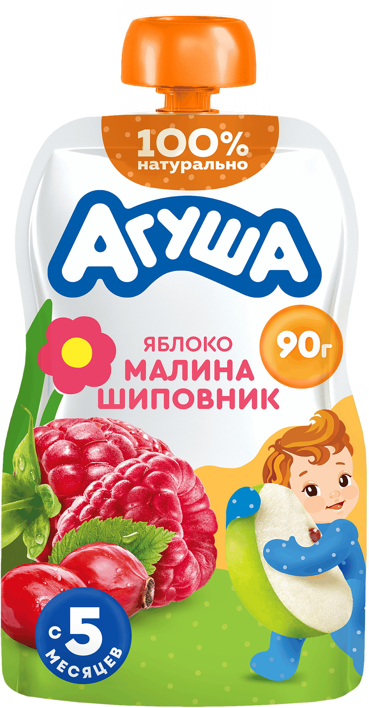 Изображение товара Пюре фруктово-ягодное детское АГУША Яблоко, малина, шиповник, с 5 
месяцев, 90г